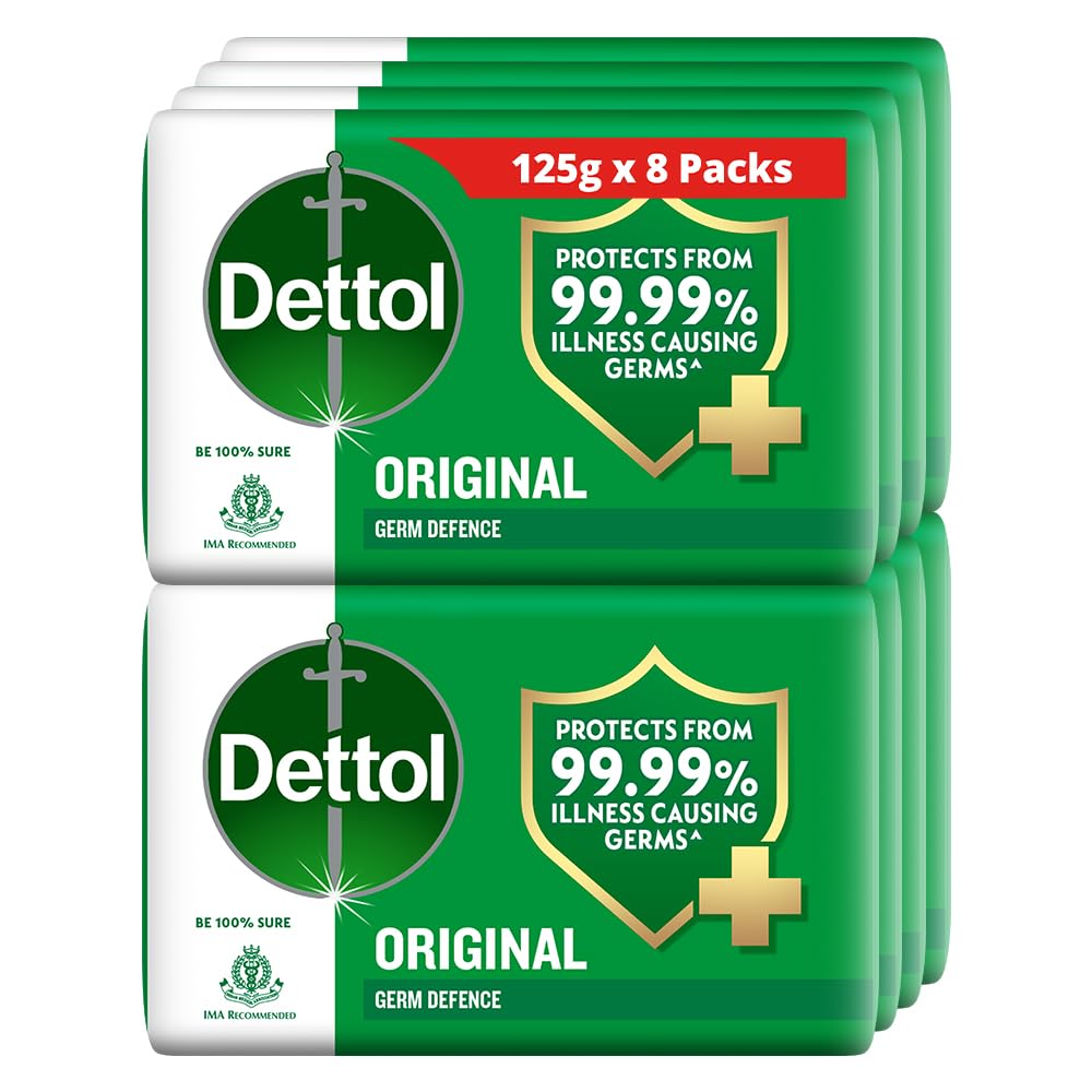 Dettol Original Germ Protection Bathing Soap Bar| Kills 99.99% germs, 125g each (Pack of 8)