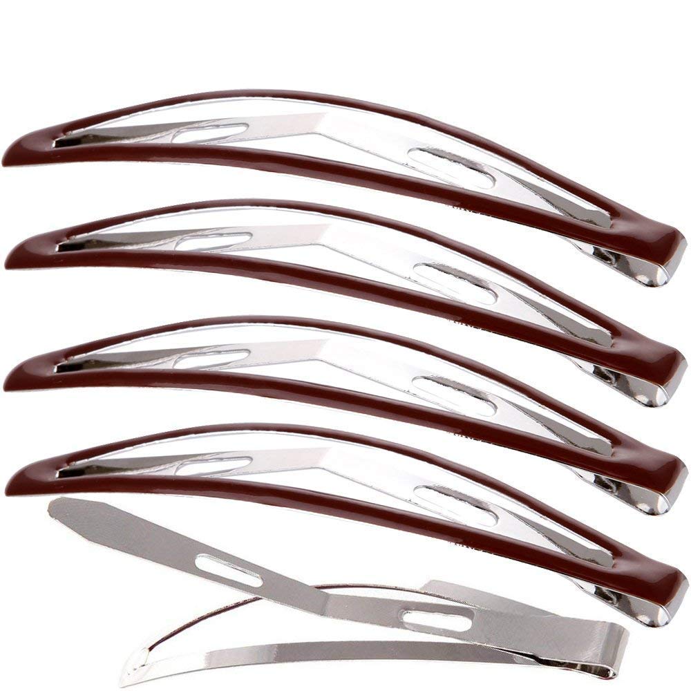 LONEEDY Pack of 12 Large Metal Stoving Varnish Hair Snap Clips, No-slip Hair Clips Barrettes For Women and Girl (Brown)