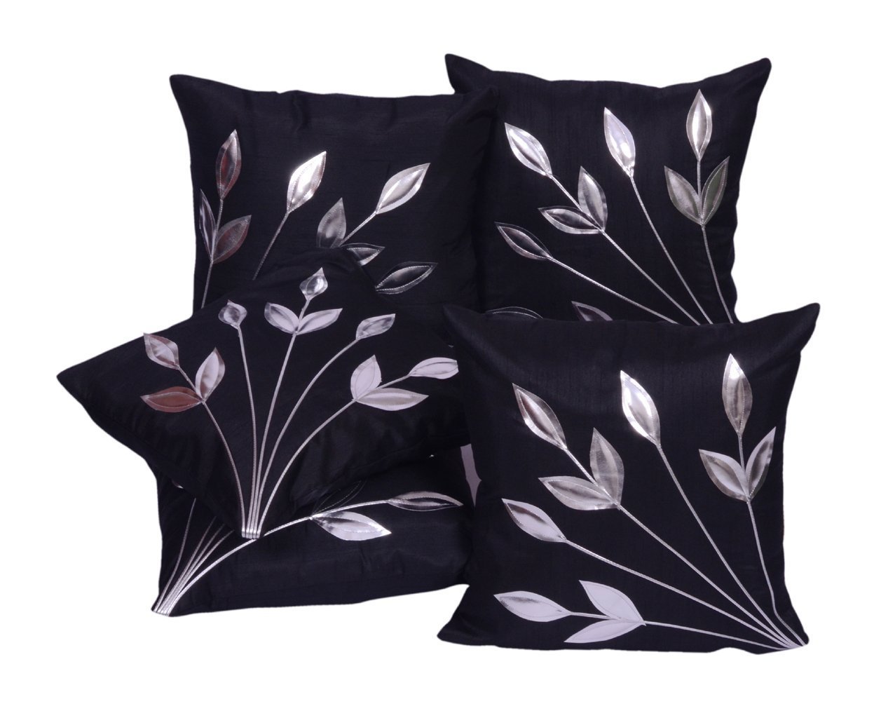 GenericDesi Hault Floral Cushion Covers 16x16 Set of 5 Black Color (40cm x 40cm)