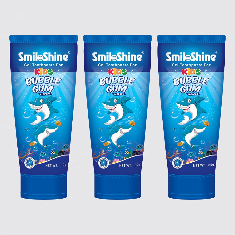 SmiloShine Gel Toothpaste for Kids - Bubble Gum Flavor - Pack of 3