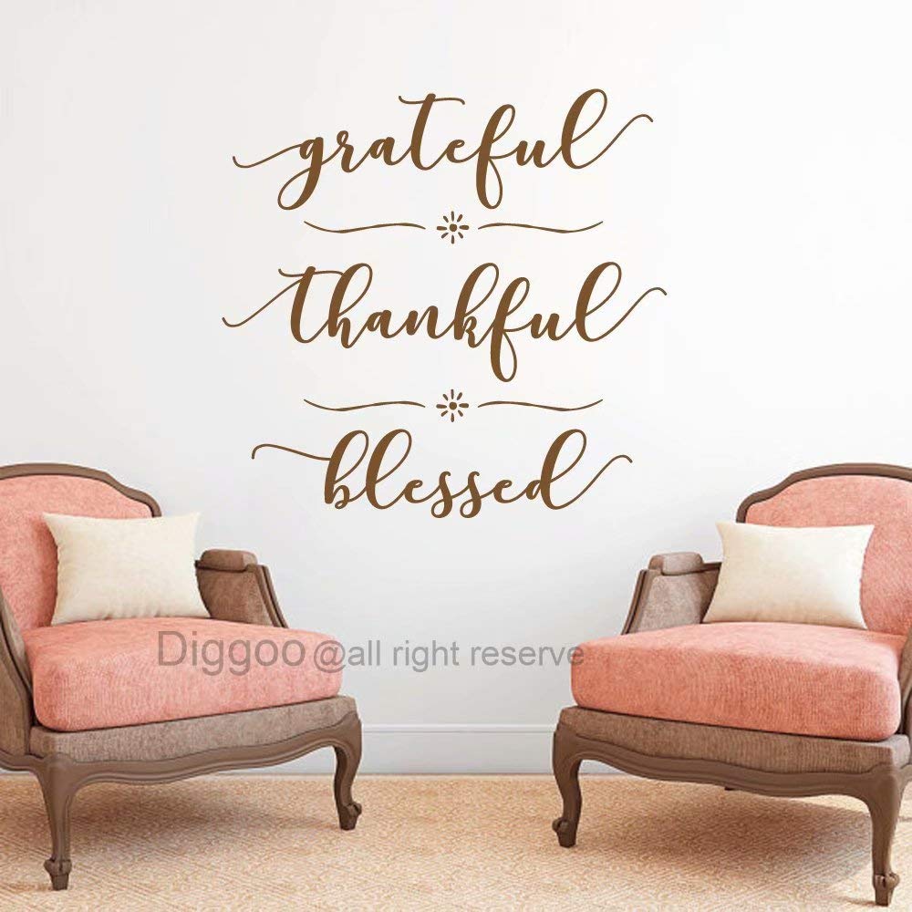 Diggoo Grateful Thankful Blessed Wall Decal Quote Faith Vinyl Lettering Thanksgiving Decor Living Room Sticker (Dark Brown,21" h x 22" w)