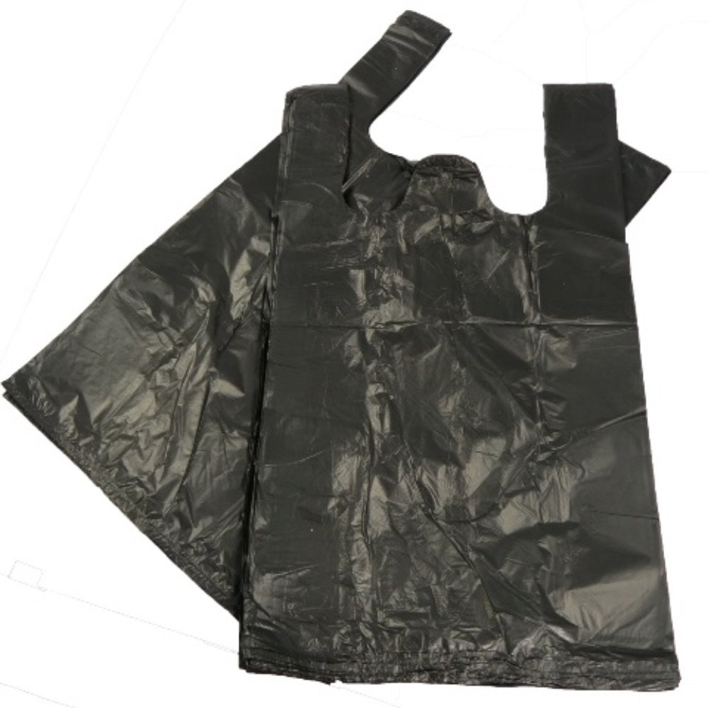 100 BLACK PLASTIC POLYTHENE VEST STYLE CARRIER BAGS - SIZE 11 x 17 x 21" SHOPPING GROCERY GIFT BOUTIQUE SUPERMARKET CASH N CARRY MARKET STALL POLYBAGS