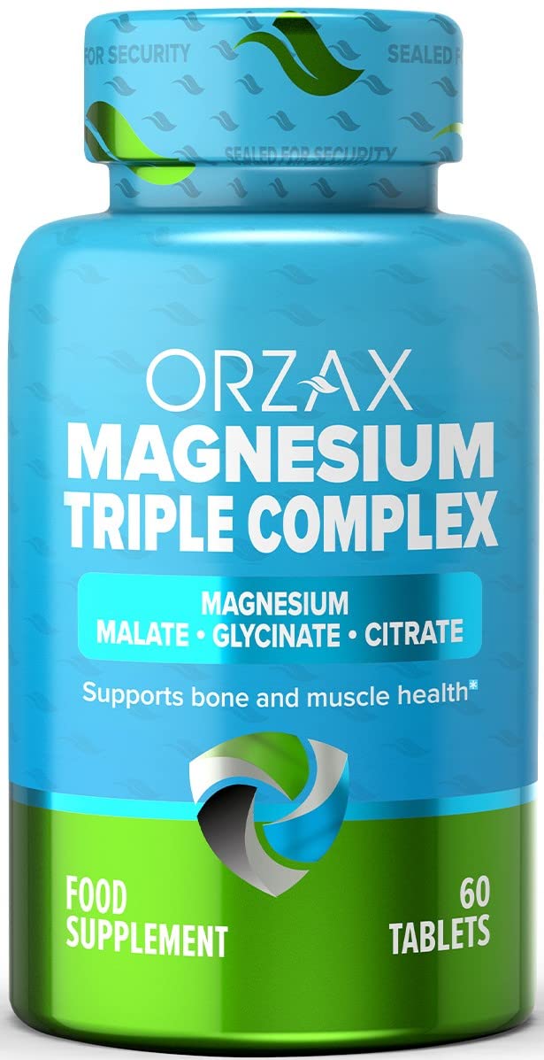 ORZAX Magnesium Glycinate, Citrate, Malate - 200 mg of Triple Complex Magnesium for Muscles, Nerves, & Energy - Leg Cramps, Calm & Sleep Supplement (60 Tablets)