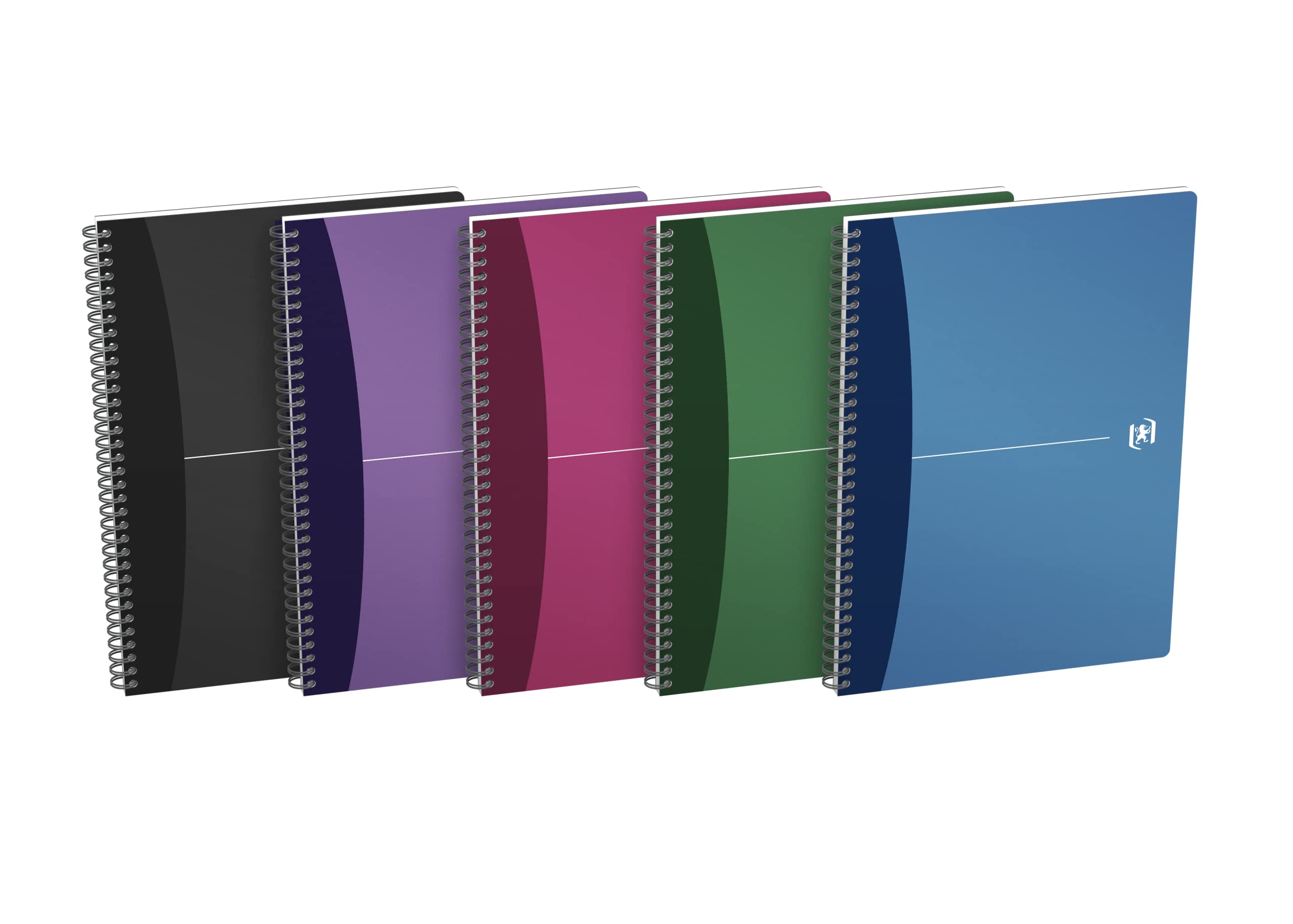 Oxford Office A4 Opaque Poly Cover Wirebound Notebook Narrow Ruled with Margin 180 Page including Repositionable Divider/Ruler, Assorted Colours, 5 Notebooks