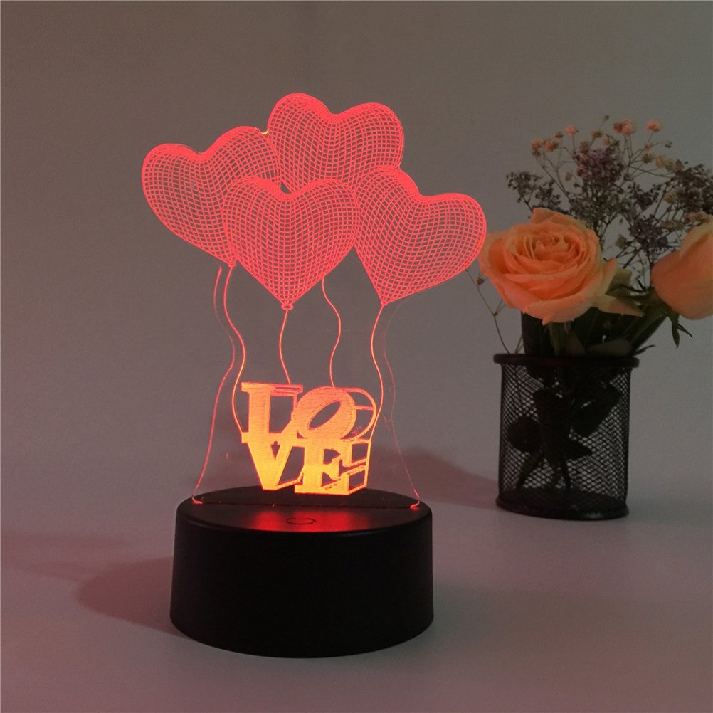 Illusion Night Light 3D Multicolor LED Lights Touch USB Remote Control Night Light Table Lamp Love Heart Shapes Lamp for Couple Romantic Night Valentine's Day Mother's Day Gift