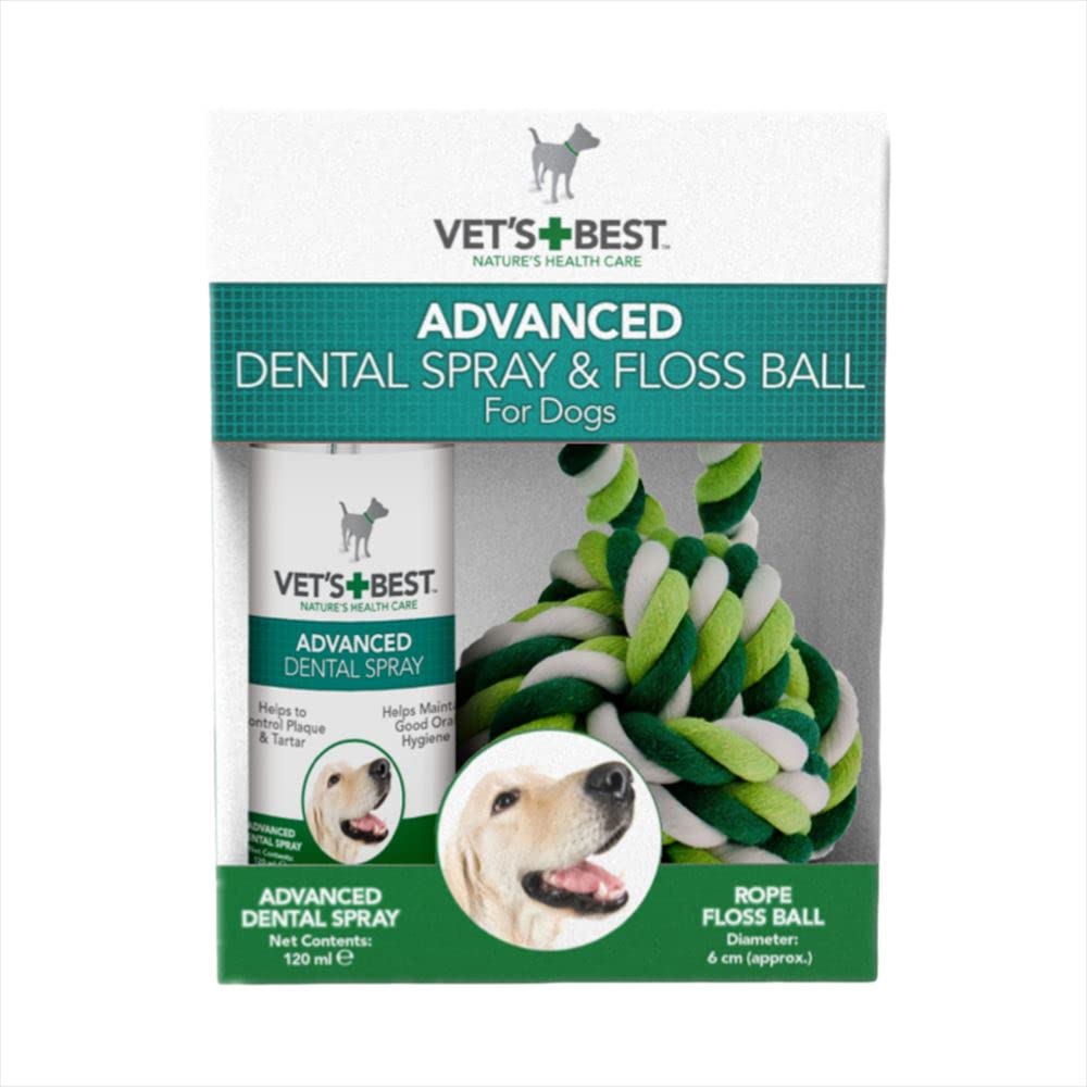 Vet's Best Advanced Dental Spray and Floss Ball For Dogs, White, 120ml