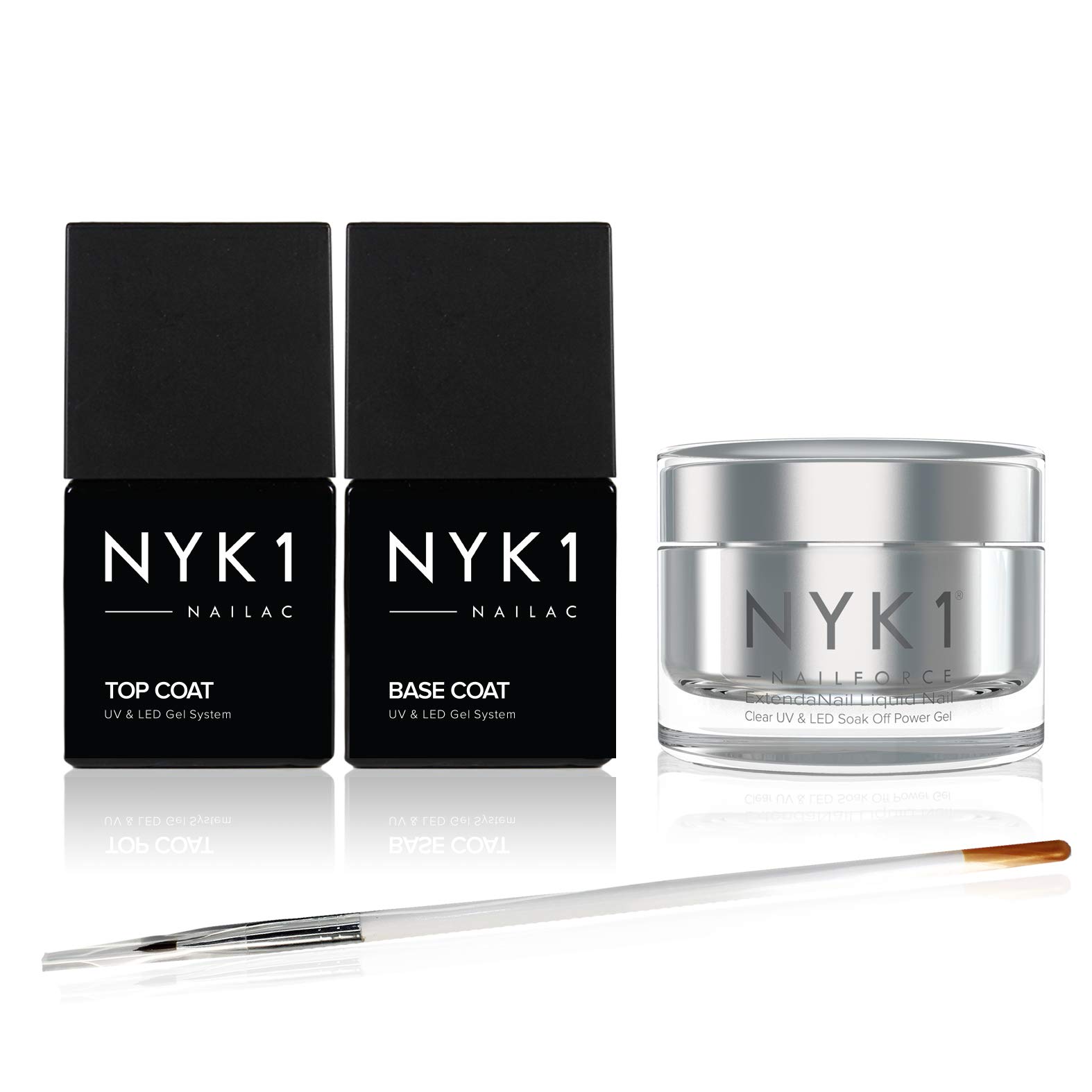 NYK1Nail Force Power Builder Nail Gel with Nailac Base Coat and Top Coat Gel Nail Polish - Salon Quality Nail Repair and Clear Soak Off UV Gel