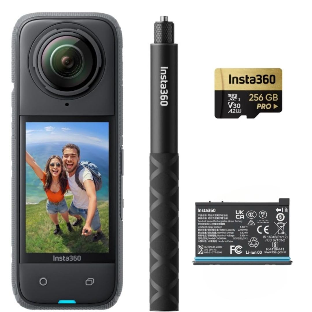 insta360 X4 Adventure Bundle- 8K Waterproof 360 Action Camera, 4K Wide-Angle Video, Removable Lens Guards, 135 Min Battery Life, AI Editing, Stabilization, for Sports, Travel