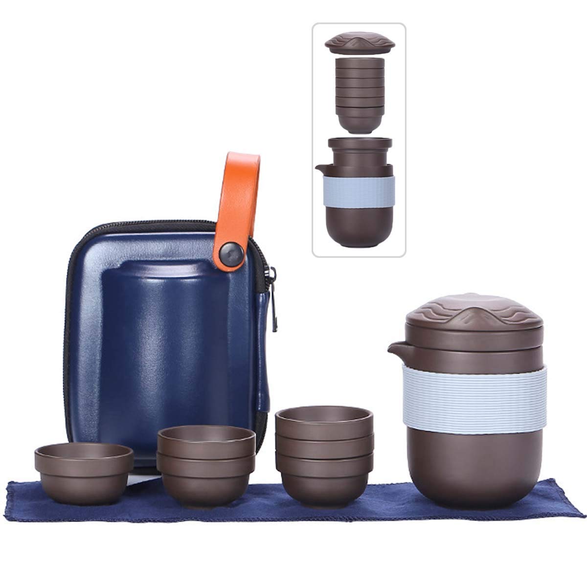 Travel Tea Sets Purple Clay Portable Teapot for Outdoor Chinese Kung Fu Ceramic Teacups for Short Trip Hiking (Purple Clay Tea Sets)