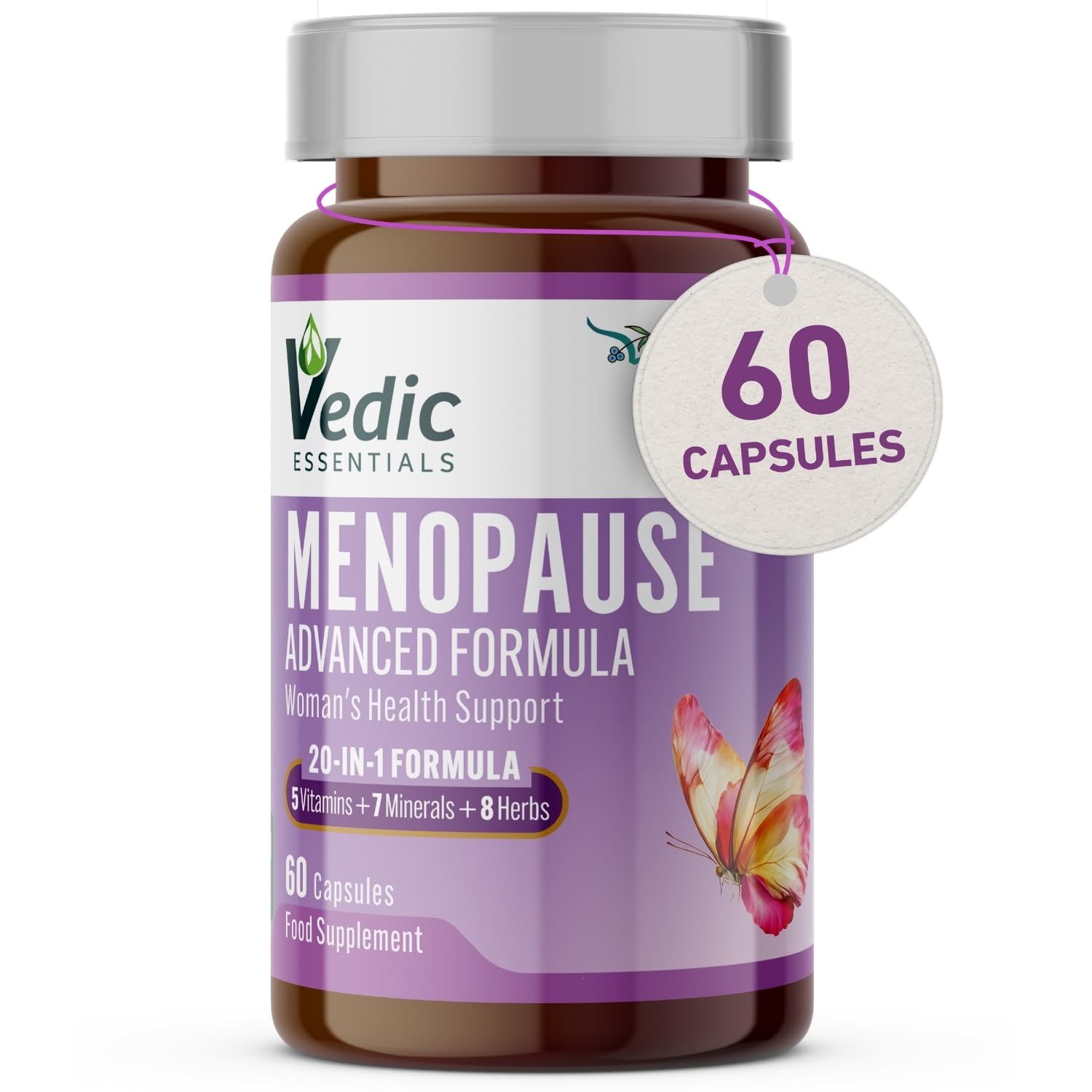 Vedic Menopause Supplement | 20-in-1 Vitamins, Minerals & Herbs Like Red Clover, Sage, Flaxseed, Primrose | Hormone Balance, Estrogen Support for Mood Swings, Fatigue, Hot Flashes | UK Made, Vegan