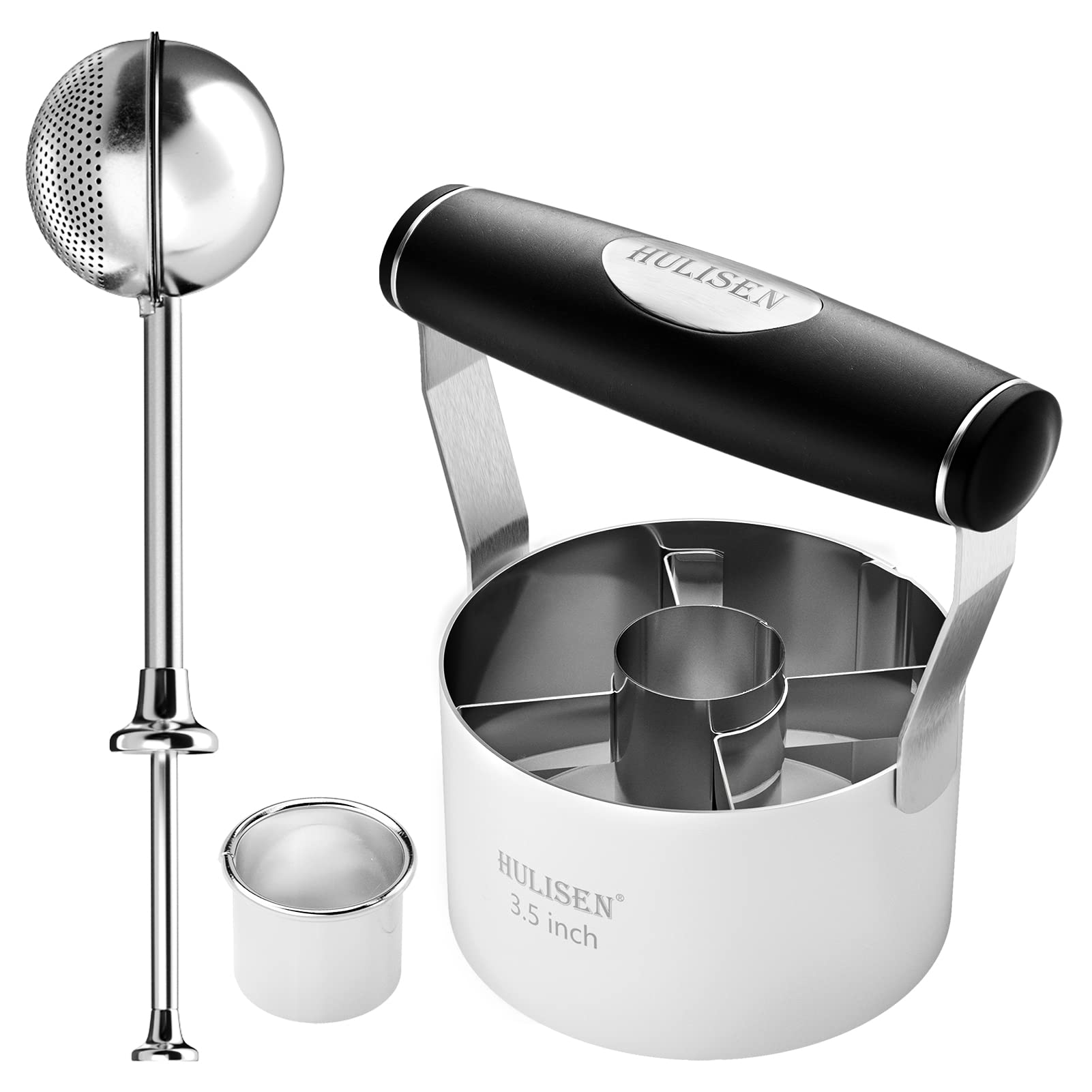 HULISEN Donut Cutter & Flour Duster for Baking, 3.5" Doughnut Cutter with Soft Grip Handle and 1.2" Biscuit Cutter, 18/8 Powdered Sugar Shaker Duster, 2 Set Stainless Steel Baking Dough Tools