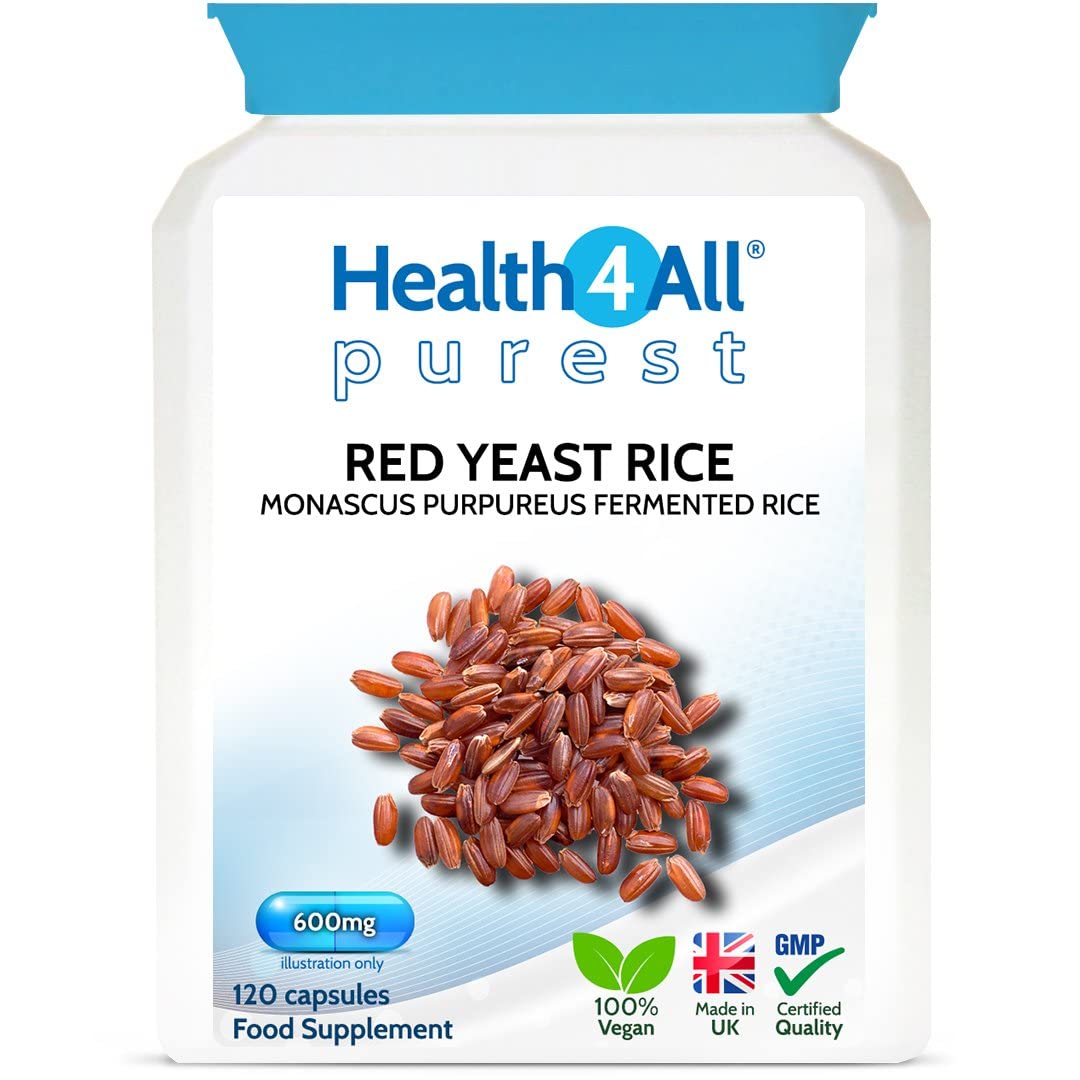 Health4AllRed Yeast Rice 600mg 120 Capsules (V) . Purest- no additives. Vegan. Highest Safe Dosage 2400mg a Day. Made