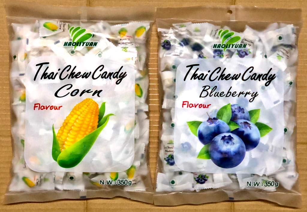 Haoliyuan Thai Chew Candy Combo Pack Of 2 (Corn + Blueberry), 700 Gram