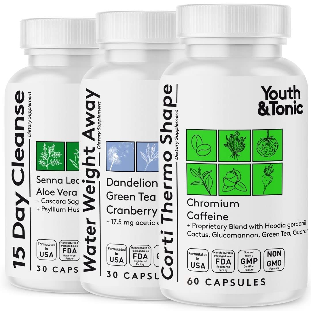 Youth & Tonic Sculpt Shred Cleanse Detox 3X Diet Pills: Appetite Suppressant, Fat Burner, Energy Booster & Nighttime Cleanse for Weight Loss – 120 Pills