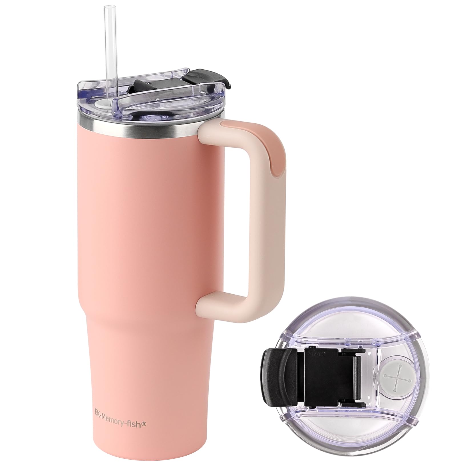 30 OZ Tumbler with Handle and Straw - Vacuum Insulated Water Bottle for Home, Office, Car - Reusable Cup with Straw【Rose Quartz】