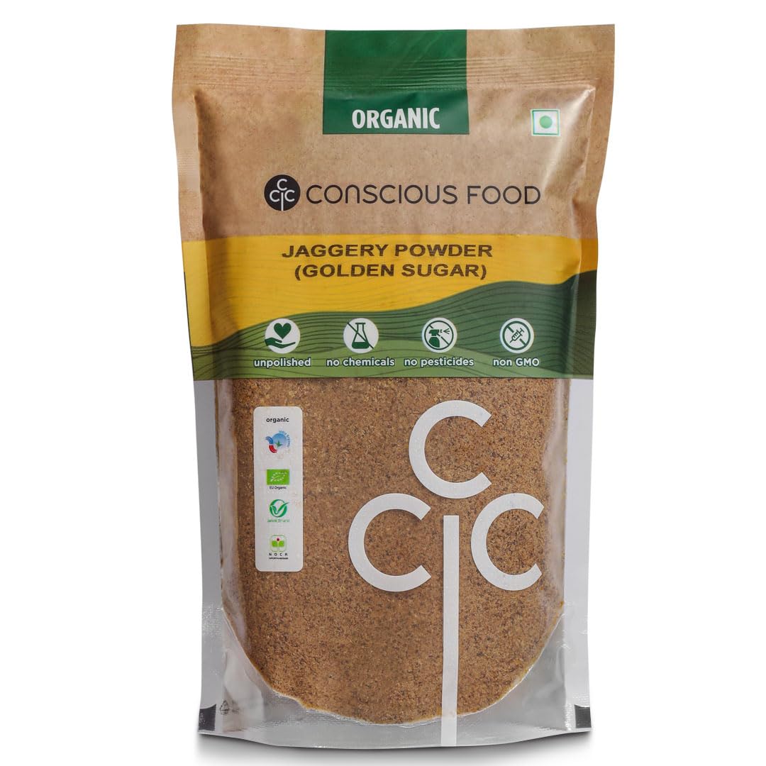 Conscious Food Organic Jaggery Powder | 1kg | Certified Organic | Gur, Gud Powder, Sharkara Bellam, Nattu Sakkarai, Vellam | Value Pack