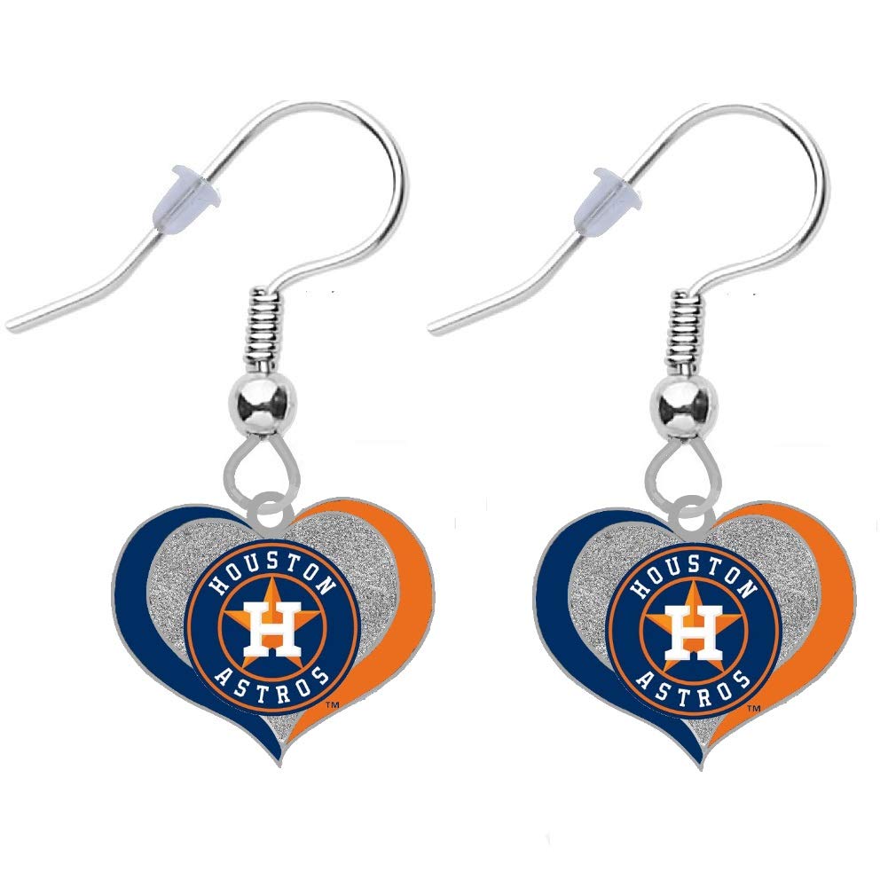 Final Touch Gifts Houston Astros Swirl Heart Earrings Pierced