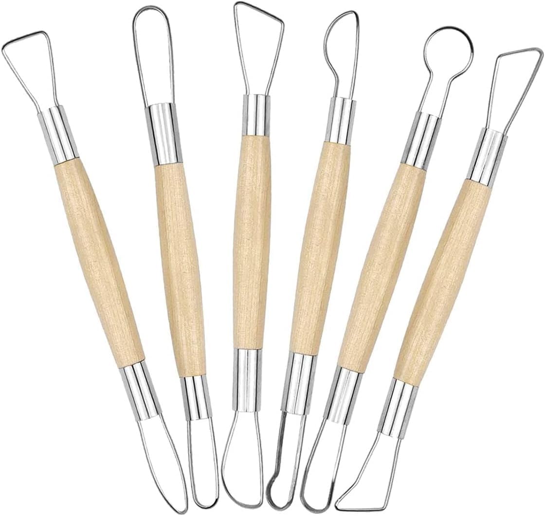 Bestgle 6pcs Clay Sculpting Tools Double Ended Wooden Ribbon Cutter Pottery Clay Modelling Carving Tool for Pottery Ceramics Sculpture Carving DIY Craft