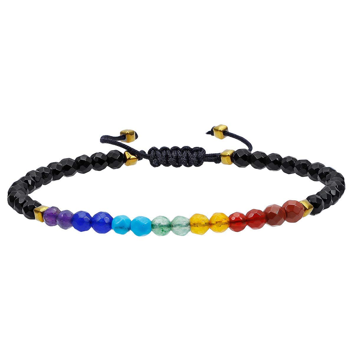 SUNYIK 7 Chakra Faceted 4mm Stone Bead Bracelet for Women, Healing Crystal Yoga Bracelets for Men, 7"-8.5" Strand