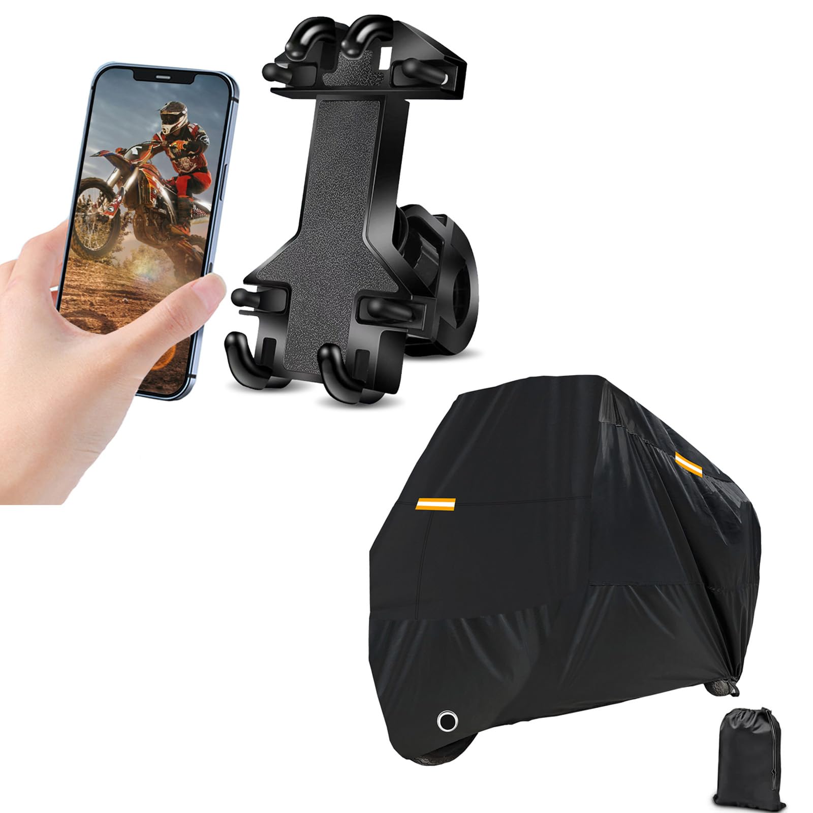 KairiyardMotorcycle Phone Mount Heavy Duty Thicker Motorcycle Handlebar Phone Mount Clamp and Motorcycle Covers Waterproof Outdoor Storage