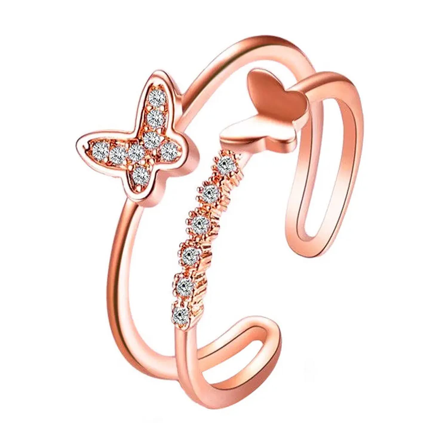 Aarohi10Aarohi jewells Double butterfly Ring Fashion Rose gold Engagement ring diamond opening adjustable rings for women AFR10GL-018