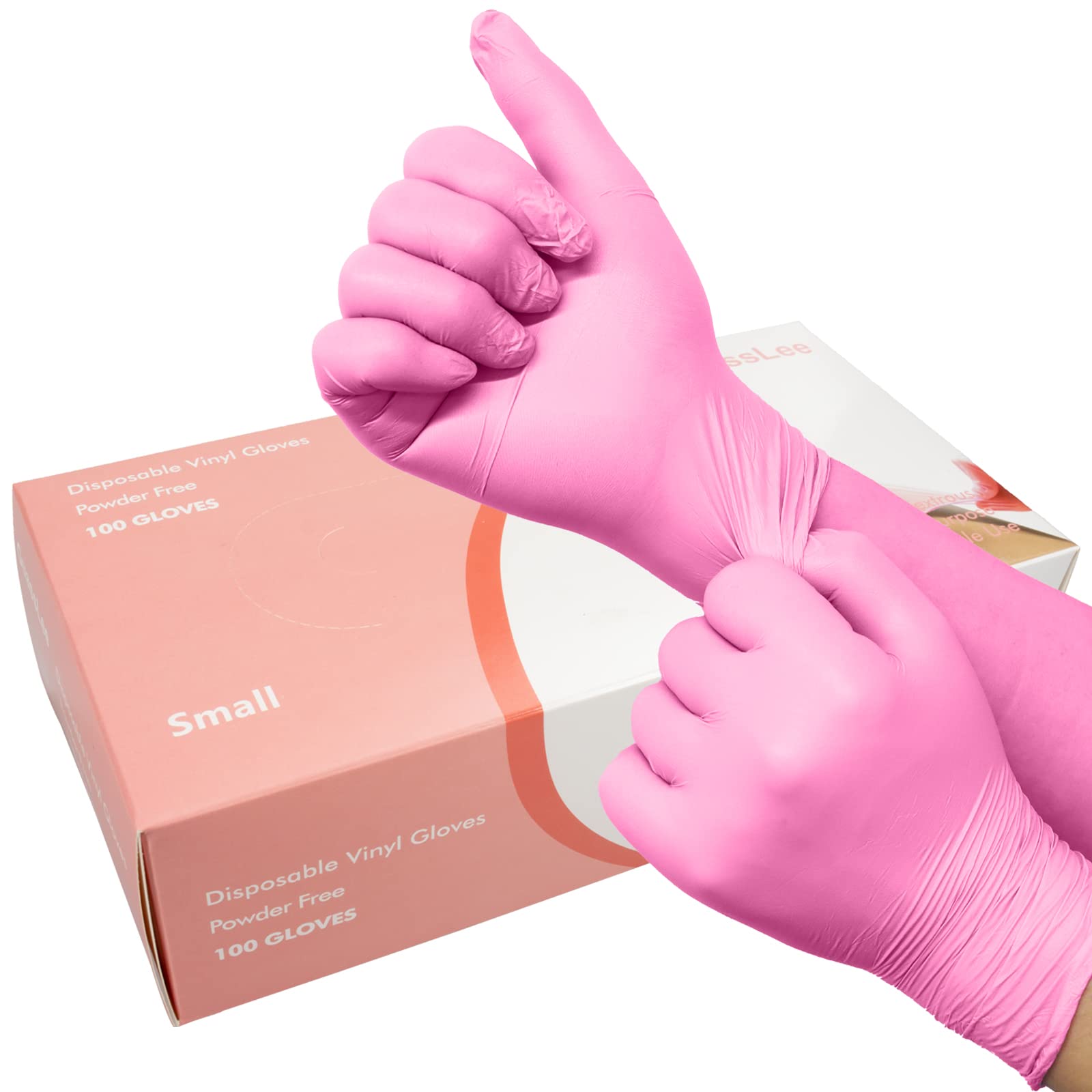 100 Pack Pink Vinyl Disposable Gloves - Latex Free and Power Free Food Grade Exam Gloves for Cleaning, Food Prep, Kitchen Use, Medium