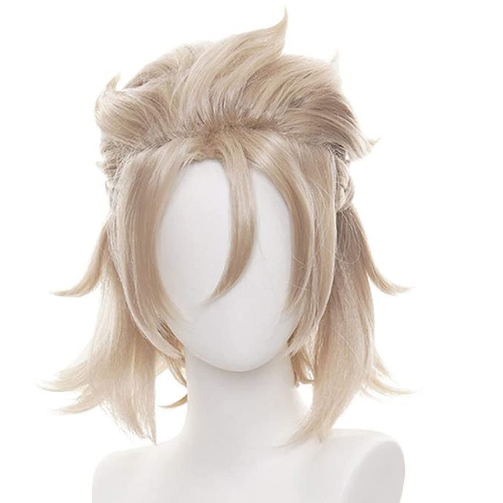 ANOGOL Hair Cap+ Genshin Impact Albedo Wig Male Anime Fluffy Spiky Wig For Costume Cosplay Halloween Party Wig