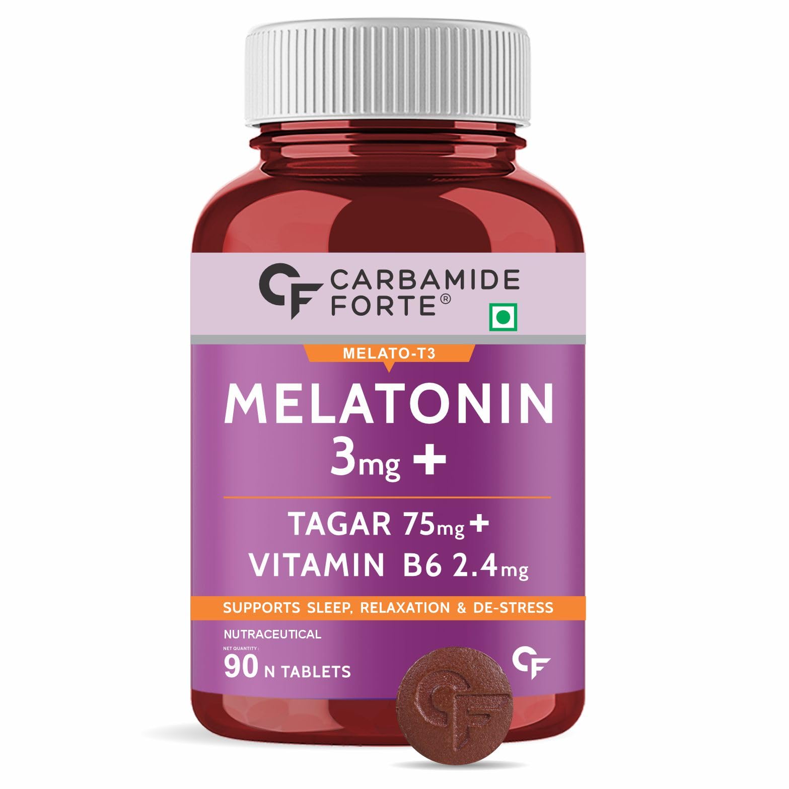 Carbamide Forte Melatonin 3mg with Tagara 75mg Sleeping Aid Pills – 90 Tablets