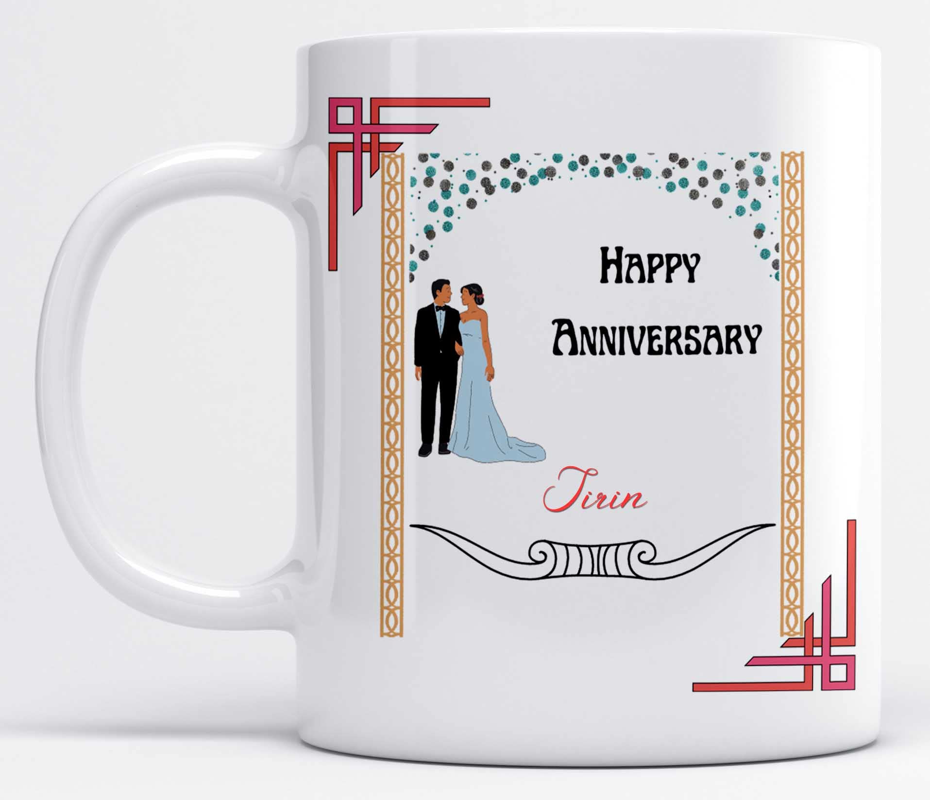 LOROFY Name Sirin Printed Happy Anniversary Wish Design Ceramic Coffee Mug (350ML)