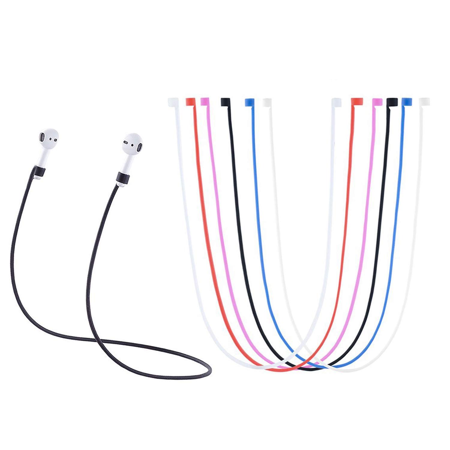 AirPods Straps, Soft Silicone Sport Earphones Anti-Lost Strap, Colorful Wire Cable Connector for Apple Airpods Wireless Bluetooth Earphones Lanyards (6 Pack)