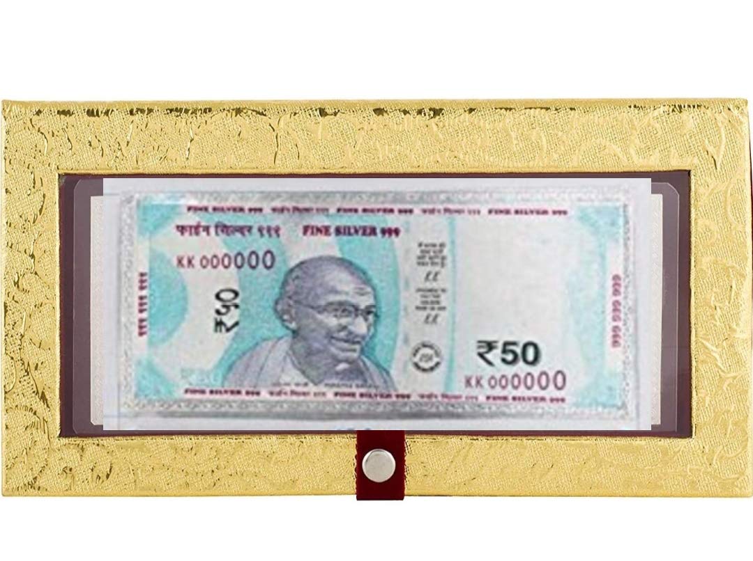 Fine pure Silver Currency Note bar of 50 with 999 Purity for gift in happy birthday & happy anniversary.Festive gift pack for pooja & Dhanteras diwali.