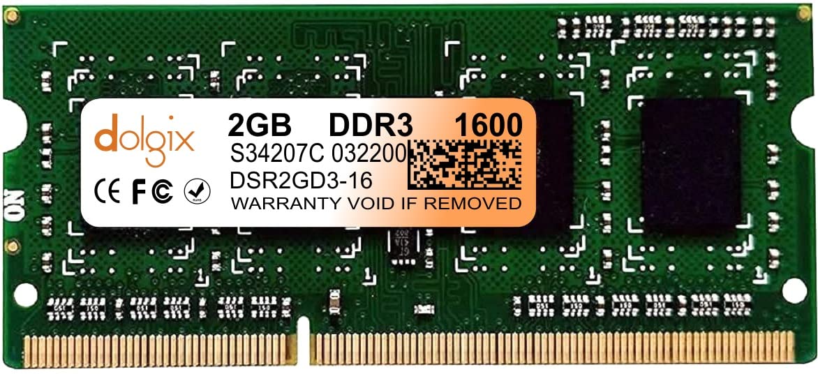 Dolgix 2GB DDR3 RAM | 1600MHz Laptop RAM |Notebook RAM (Memory) SO-DIMM |Case Latency CL-11 | PC3-12800 | 1Rx8 | Single Rank | 3 Year Warranty -(Made in India)