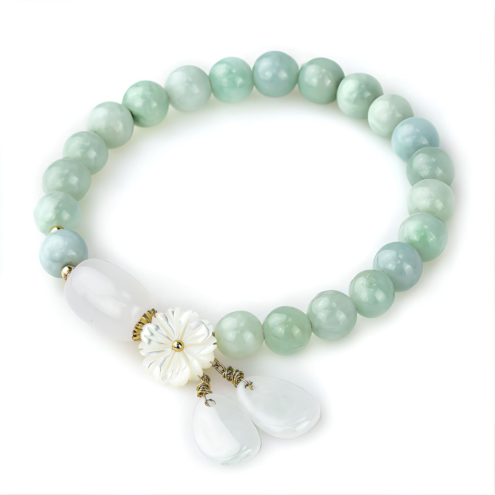 Natural Jade Bracelet for Women Gradient Green Jade Bead Elastic Bracelet, Suitable for Christmas, Thanksgiving