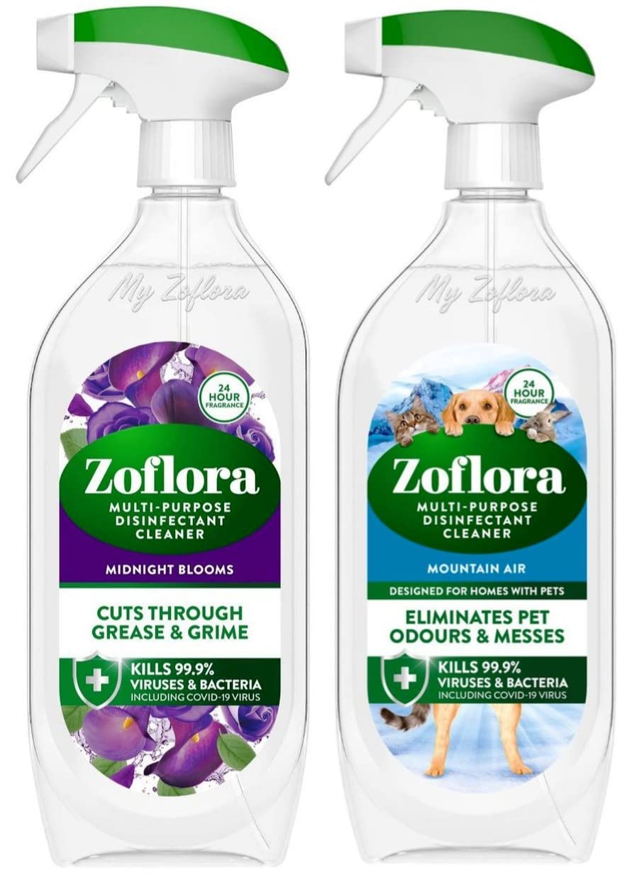 ZofloraMulti Purpose Disinfectant Cleaner Spray, Midnight Blooms Scent + Mountain Air Scent, 800 ml (Pack of 2)