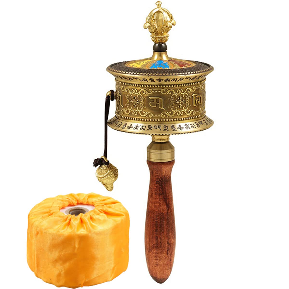 Prayer Wheel,Tibetan Hand-Cranked Prayer Wheel Pure Copper Dharma Device Double Bearing Prayer Wheel Six-Character Mantra Painted Vajra