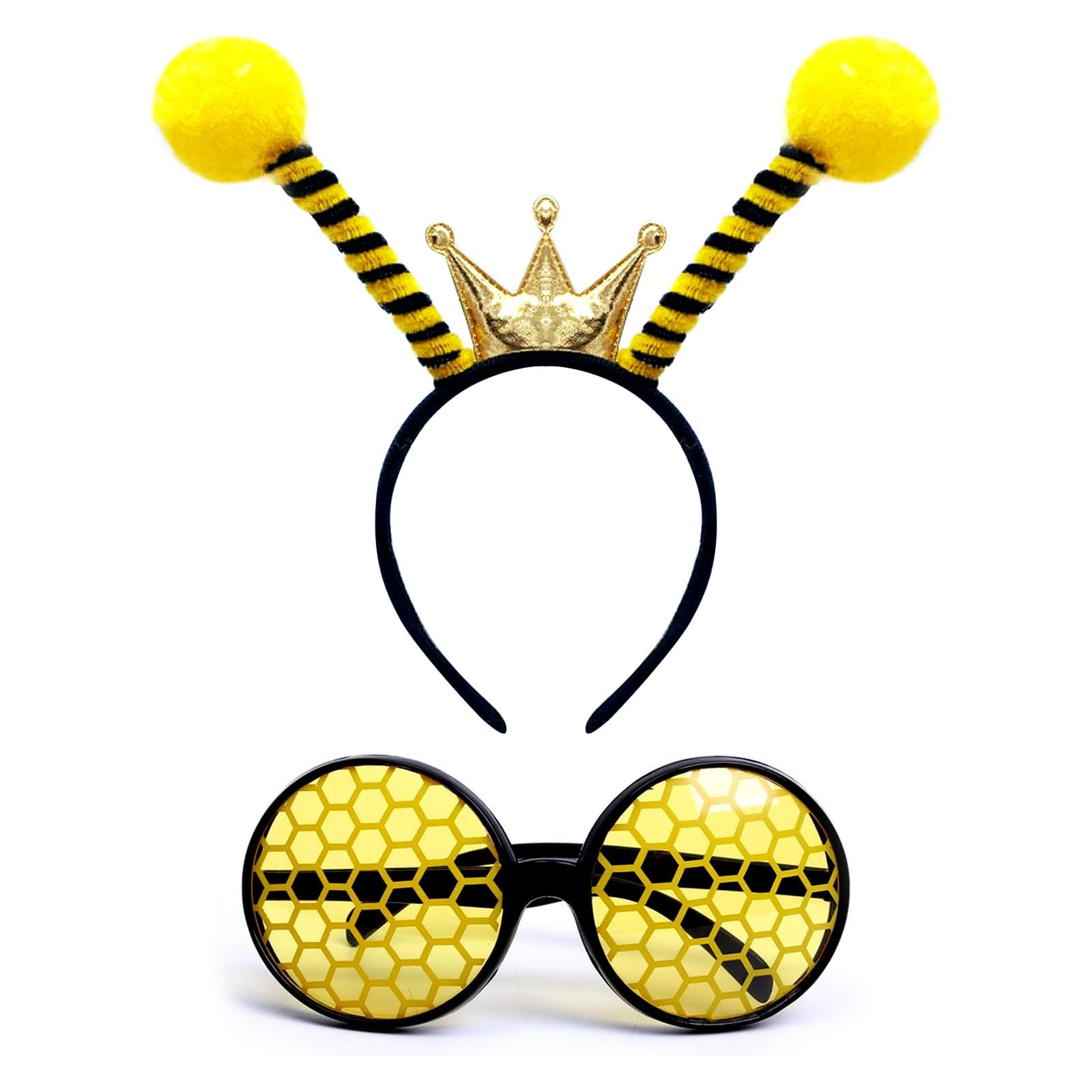 AYNKH Bee Headband and Glasses Set Bee Antenna Headband Ladybug Headband with Butterfly Bee Sun Glasses Yellow Bee Party Dress Up Cosplay Bee Costume Accessories