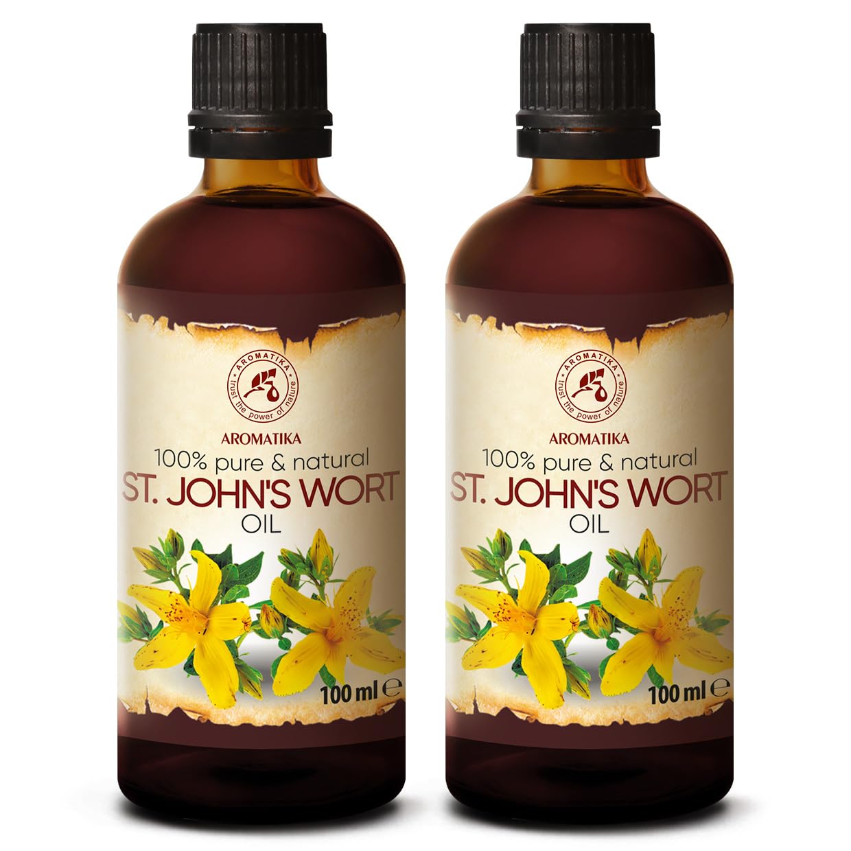 AROMATIKA St Johns Wort Oil 6.8 oz (2 * 100ml) - Hypericum Perforatum - Carrier Oil for Essential Oils - Oil for Skin - Hair Oil - Body Oil - Face Oil - Bath Oil