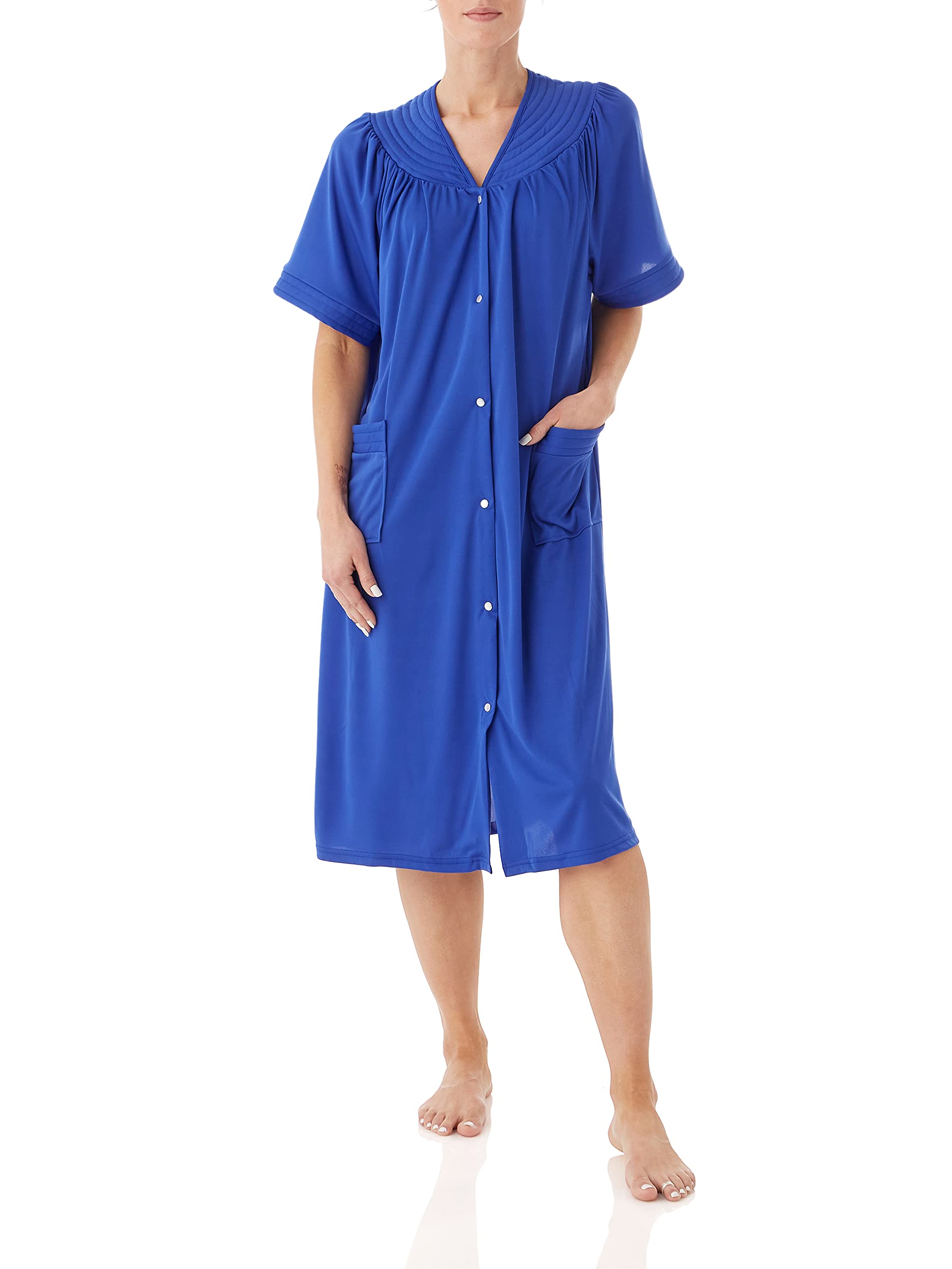 AmeriMark Snap-Front Duster Robe Housecoat Solid Color with Two Patch Pockets