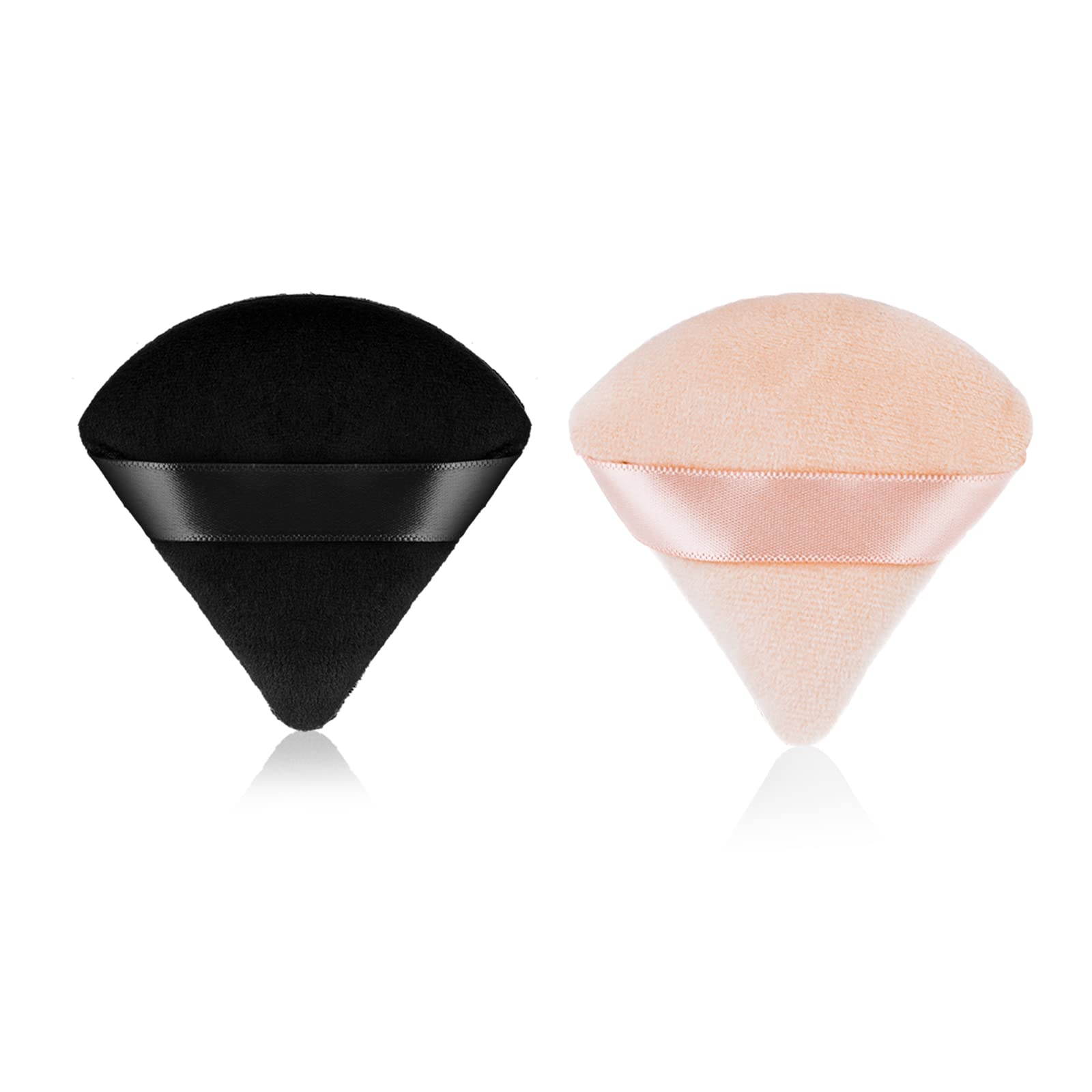 Sibba2 Pieces Triangle Powder Puffs Face Cosmetic Powder Puff Washable Reusable Soft Plush Powder Sponge Makeup Foundation Sponge for Face Body Loose Powder Wet Dry Makeup Tool (2Pcs Black&Nude)