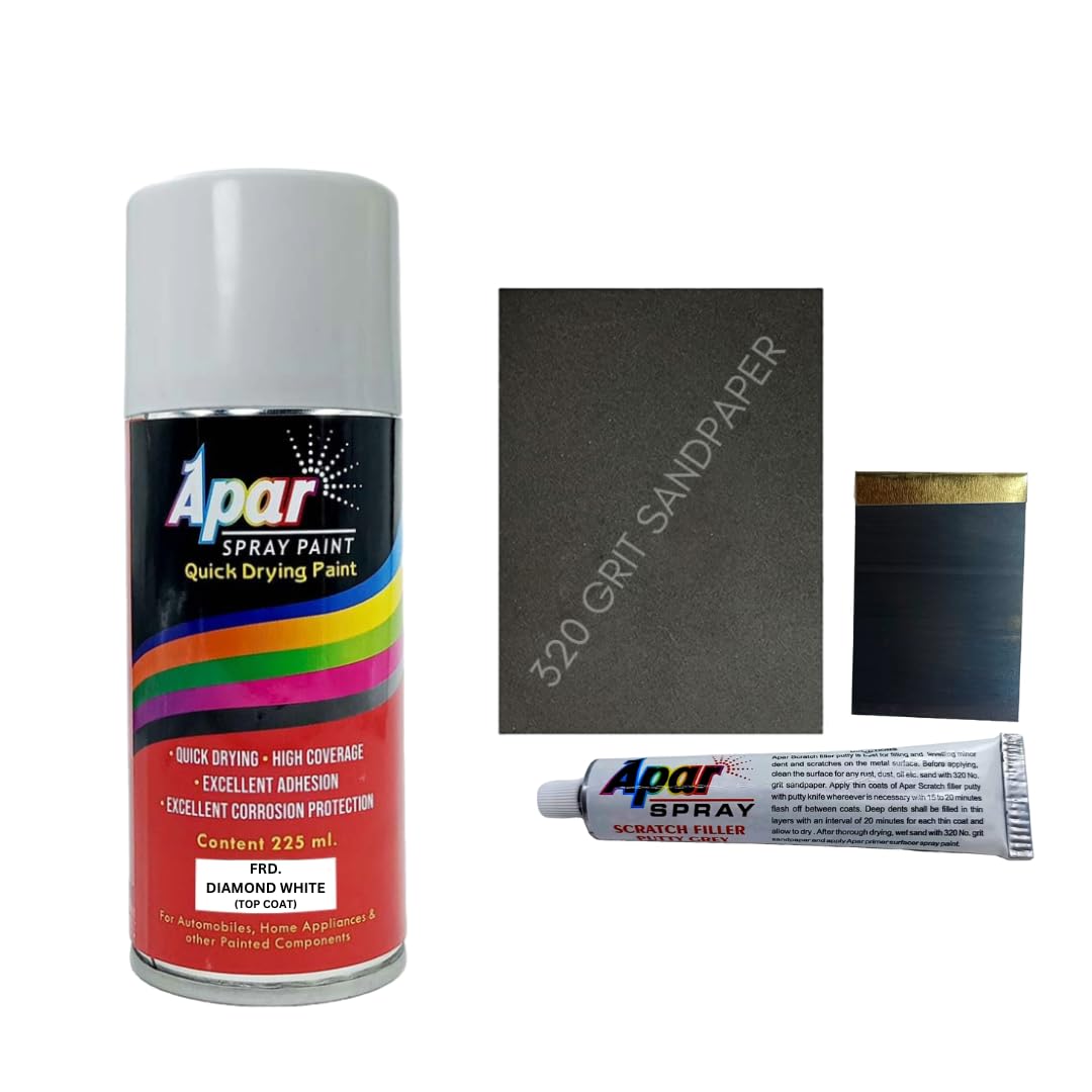 APAR SPRAY PAINT DIAMOND WHITE (RC Colour Name)+ Putty Tube+Knife+EP-320 (PACK OF 4) Compatible for FORD EcoSport-225ml