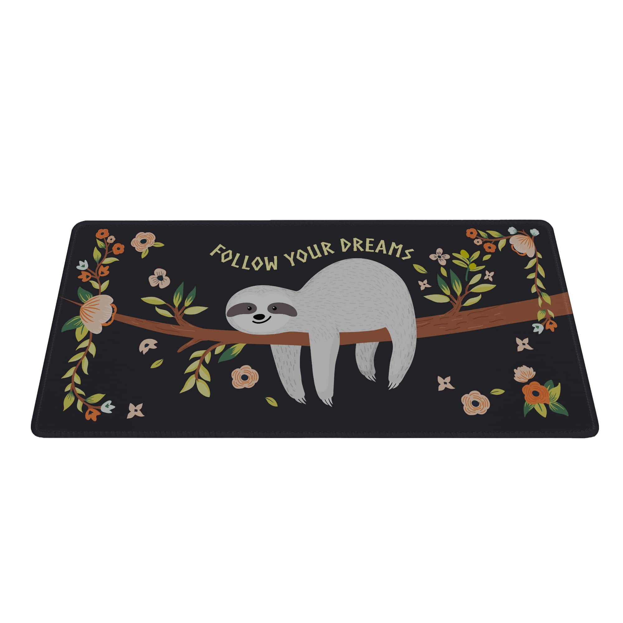 Silent Monsters Mouse Mat Size XXL (900 x 400 mm) Large Sloth Follow Your Dreams - Stitched Edge Suitable for Office and Gaming Mouse and Keyboard