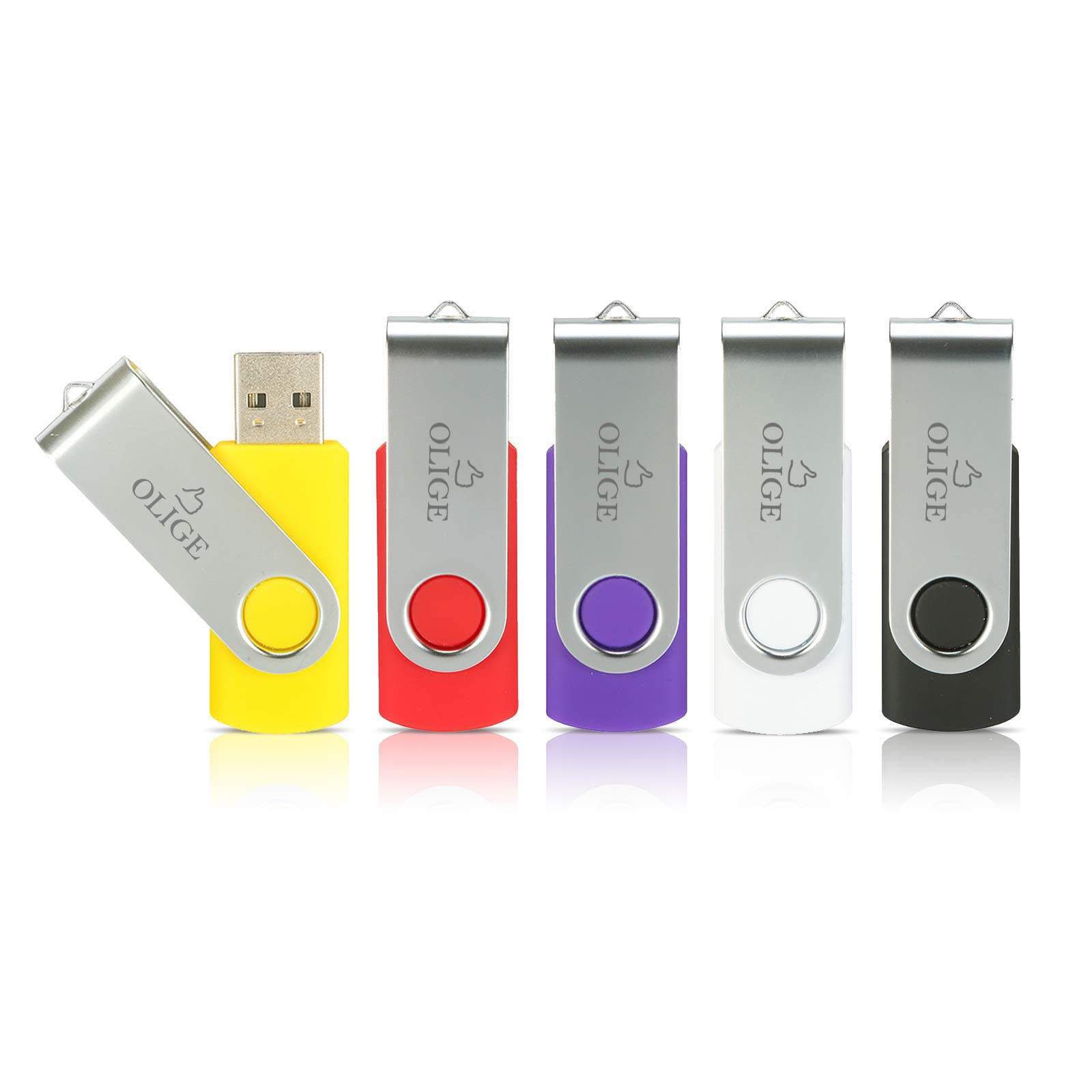 OLIGE5 X 32GB USB Flash Drive, OLIGE USB Swivel Thumb Drives Bulk Storage Memory Stick LED Indicator, Yellow/Red/Purple/White/Black (5PCS Mix Color, 32GB)