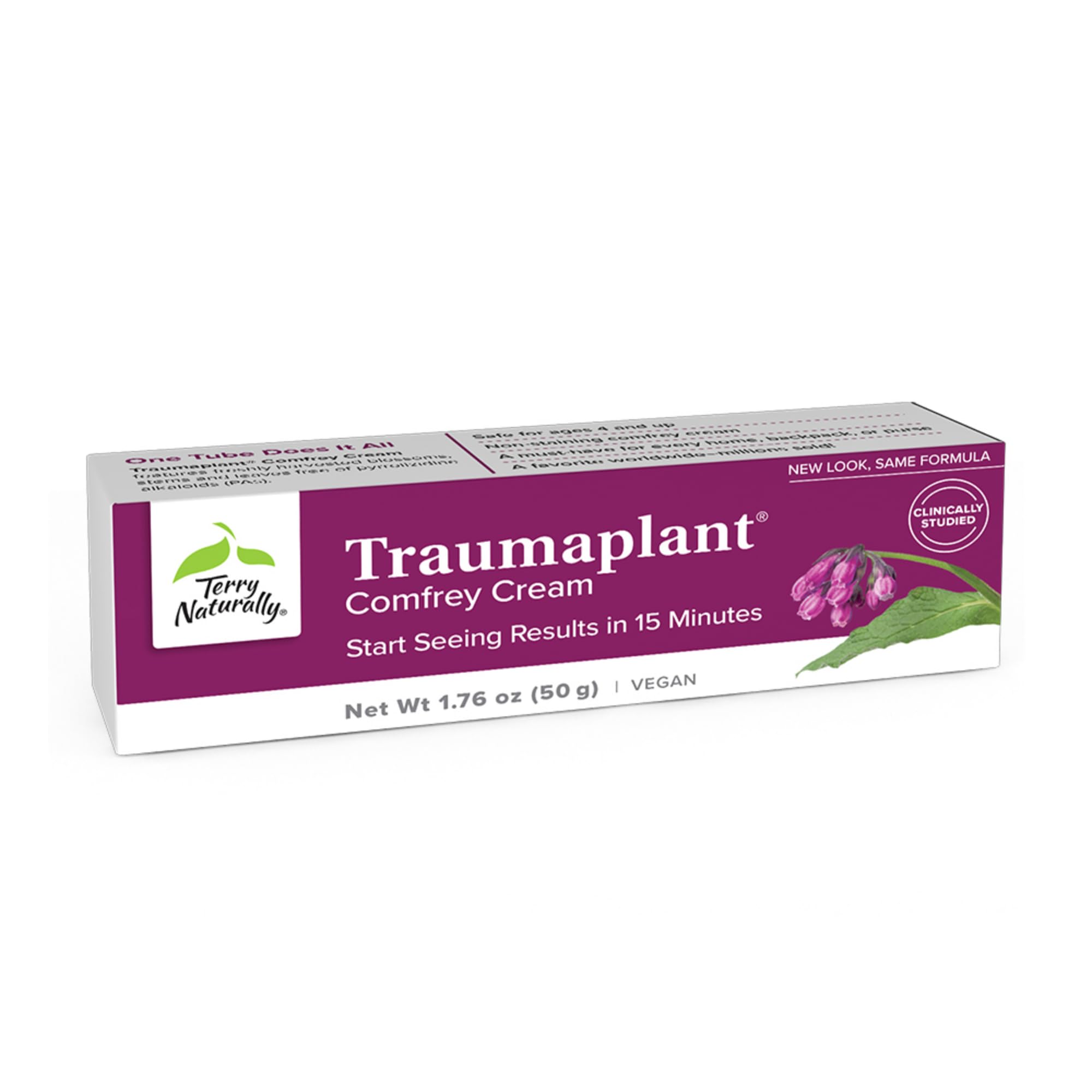 Terry Naturally Traumaplant Comfrey Cream - 1.76 oz - Non-Staining Topical Botanical - Free of Toxic Pyrrolizidine Alkaloids (PAs) & Parabens - for External Use Only - Vegan