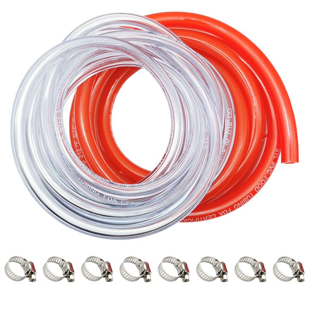 VitaLifePower Beer Gas Line Include 10ft Length 3/16 Beer Line，10ft Length 5/16 Red Gas Line，with 8 Hose Clamps for Homebrewing, Kegerator, Draft Systems