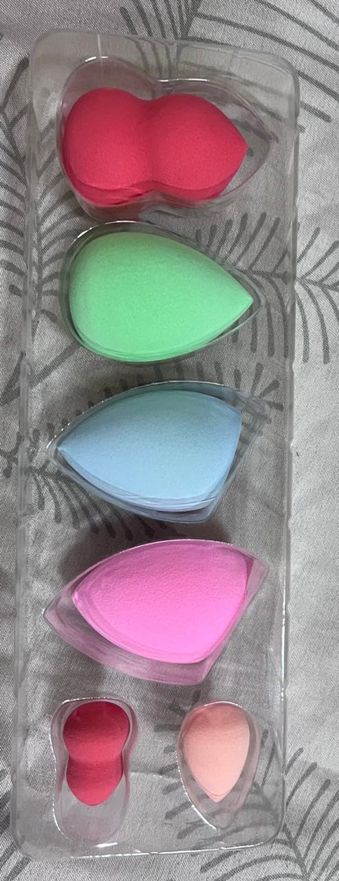 Makeup Sponges Set, 6 Pieces, Water Drop Shape, Multi-Colored