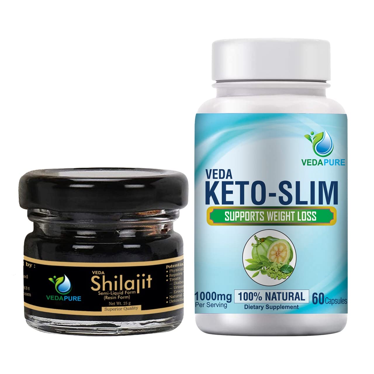 Vedapure Shilajit Resin 25 Gram with keto Slim Fat Burner 60 Capsule Combo Pack