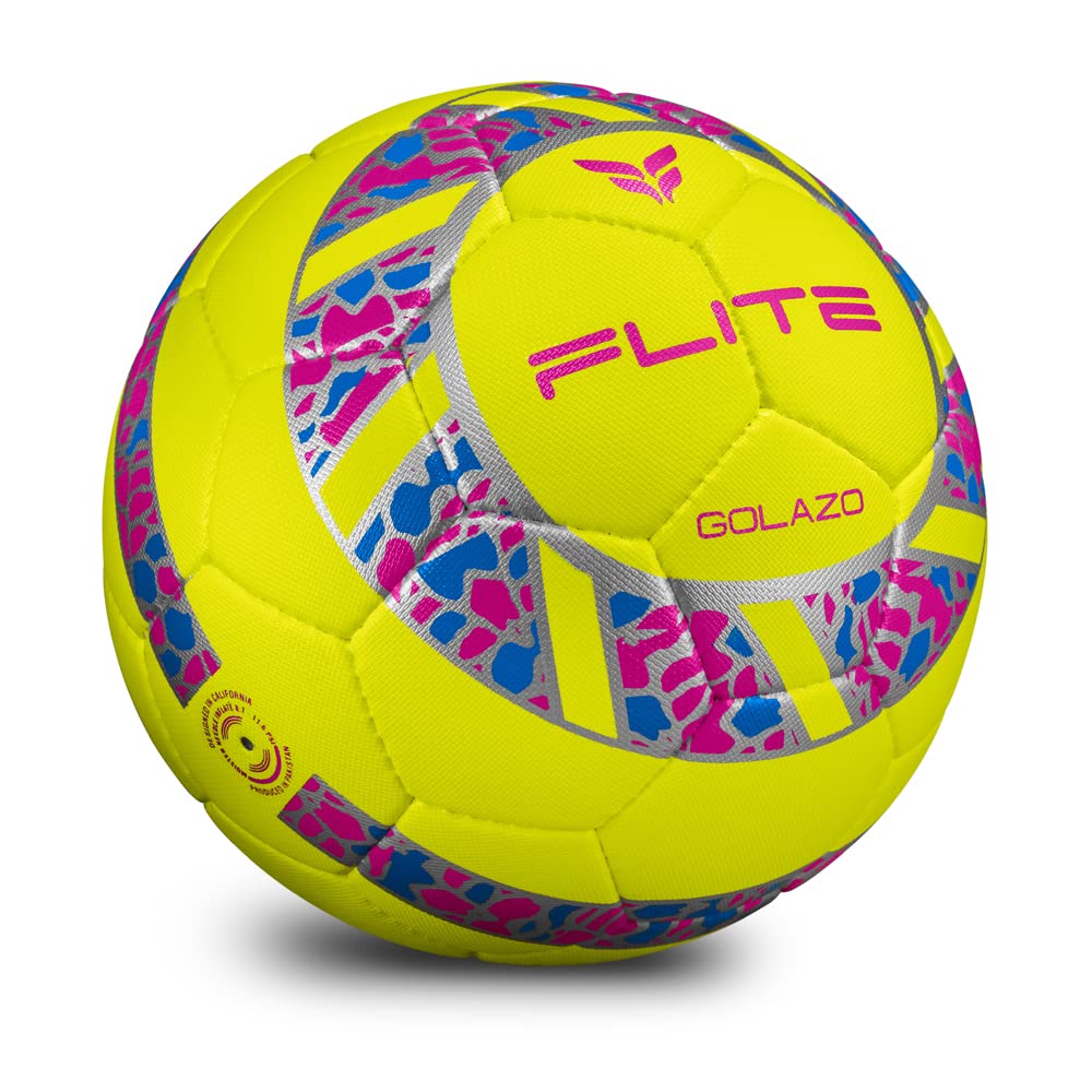 FLITE SPORTS Golazo Match Quality Soccer Ball, Available in Size 4 and Size 5, Durable for Use on Turf and Grass, High Visibility Neon Colors