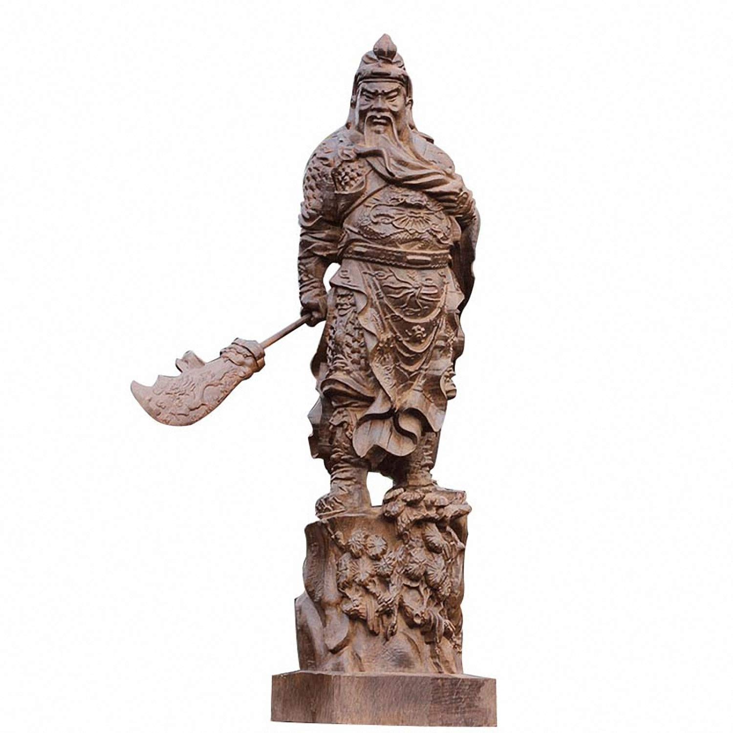 China Natural Ebony Black Wood Carved Guan Gong Yu Warrior God Statue (6" H x 1.6" L x 1.6" W)