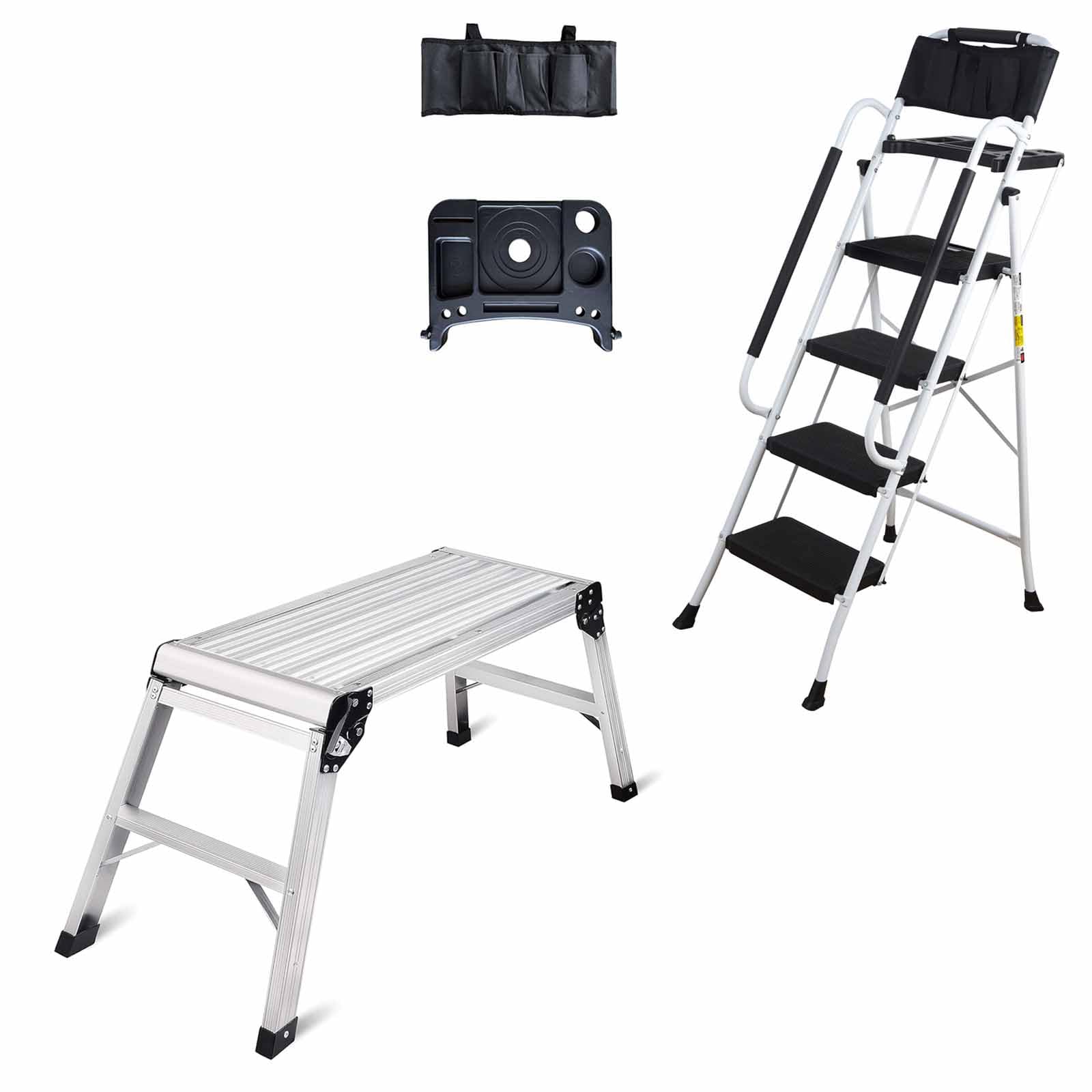 LEADALLWAY Work Platform 30"x12" and 4 Step Ladder with Handrails