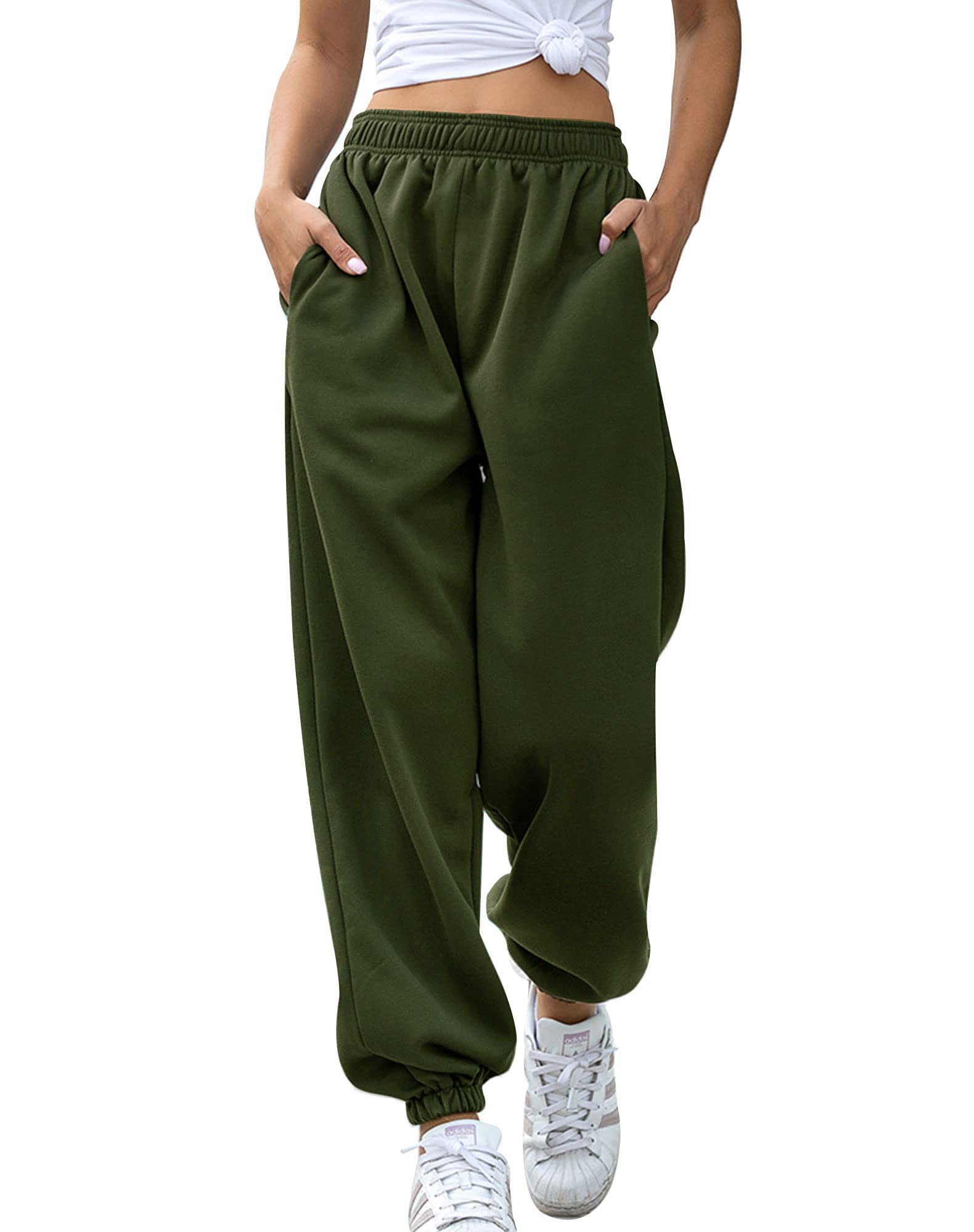 KisswowWomen’s High Waisted Sweatpants Workout Sporty Gym Athletic Fit Jogger Loose Baggy Lounge Pants with Pockets